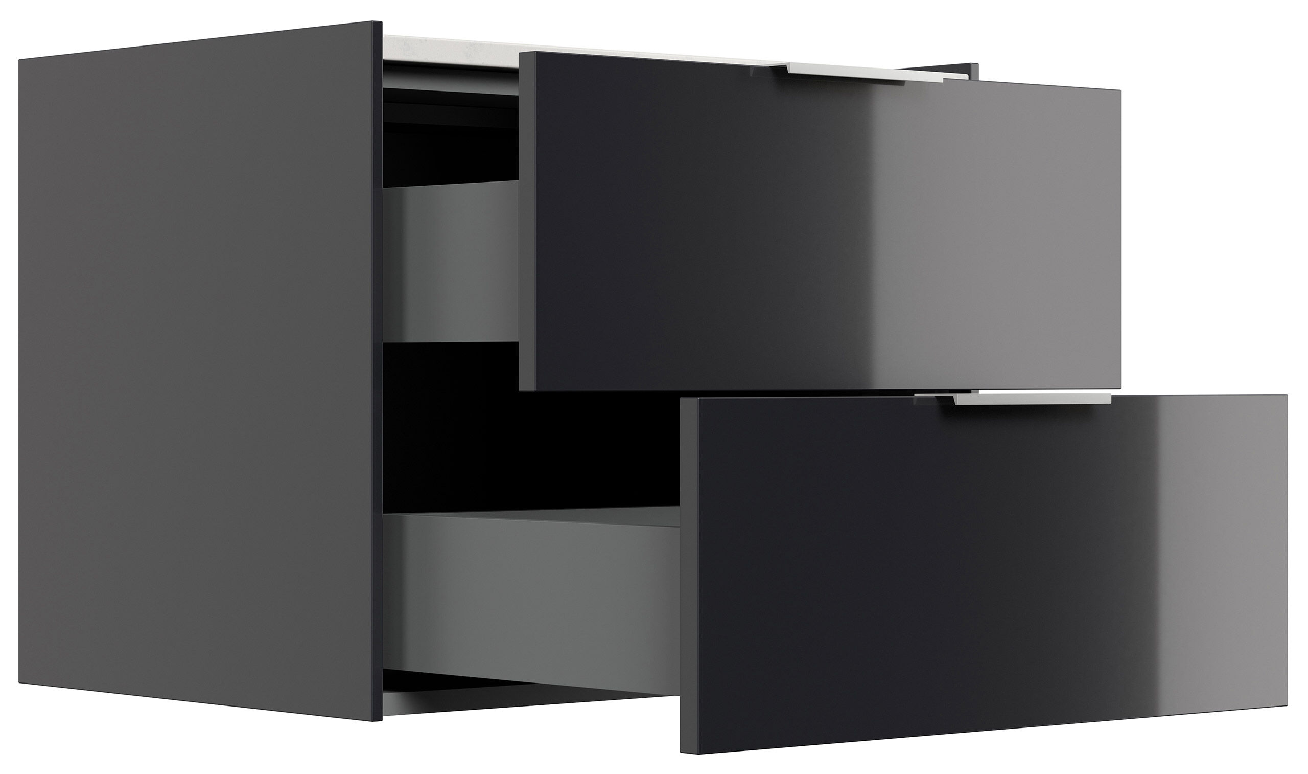 Design Nachttisch Kommode Artem 60cm, Quarztop, 2 Softeinzüge lackiert Weiß Hgl