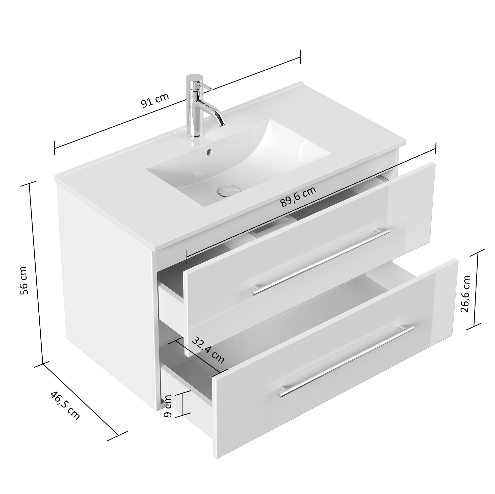 Badmöbel Set Firenze 90 3tlg. LED Spiegel und Hochschrank grafit
