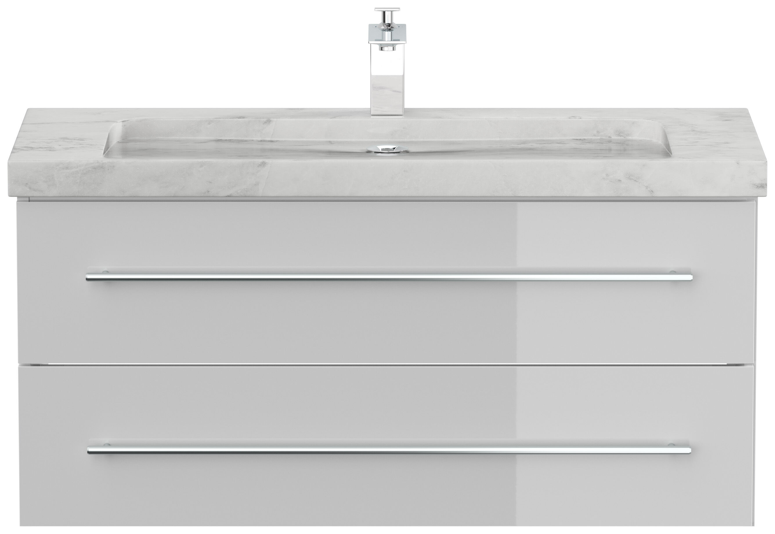 Badmöbel Marmor Carrara White Damo 100 cm 1 Hahnloch SoftClose weiß hochglanz