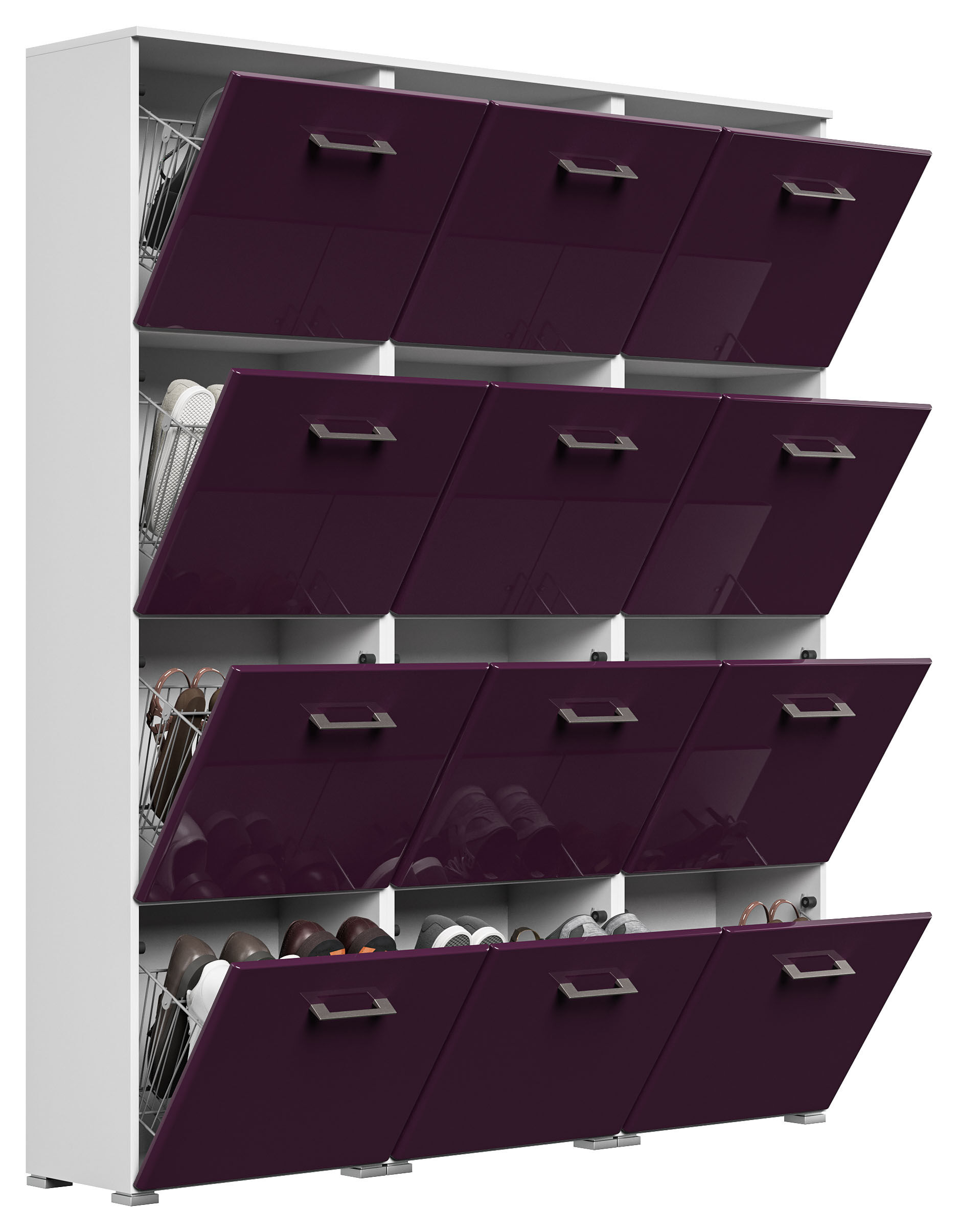 Schuhschrank XXXL Emotion 12 Klappen 48 Paar 160x187 cm Weiss-Brombeer