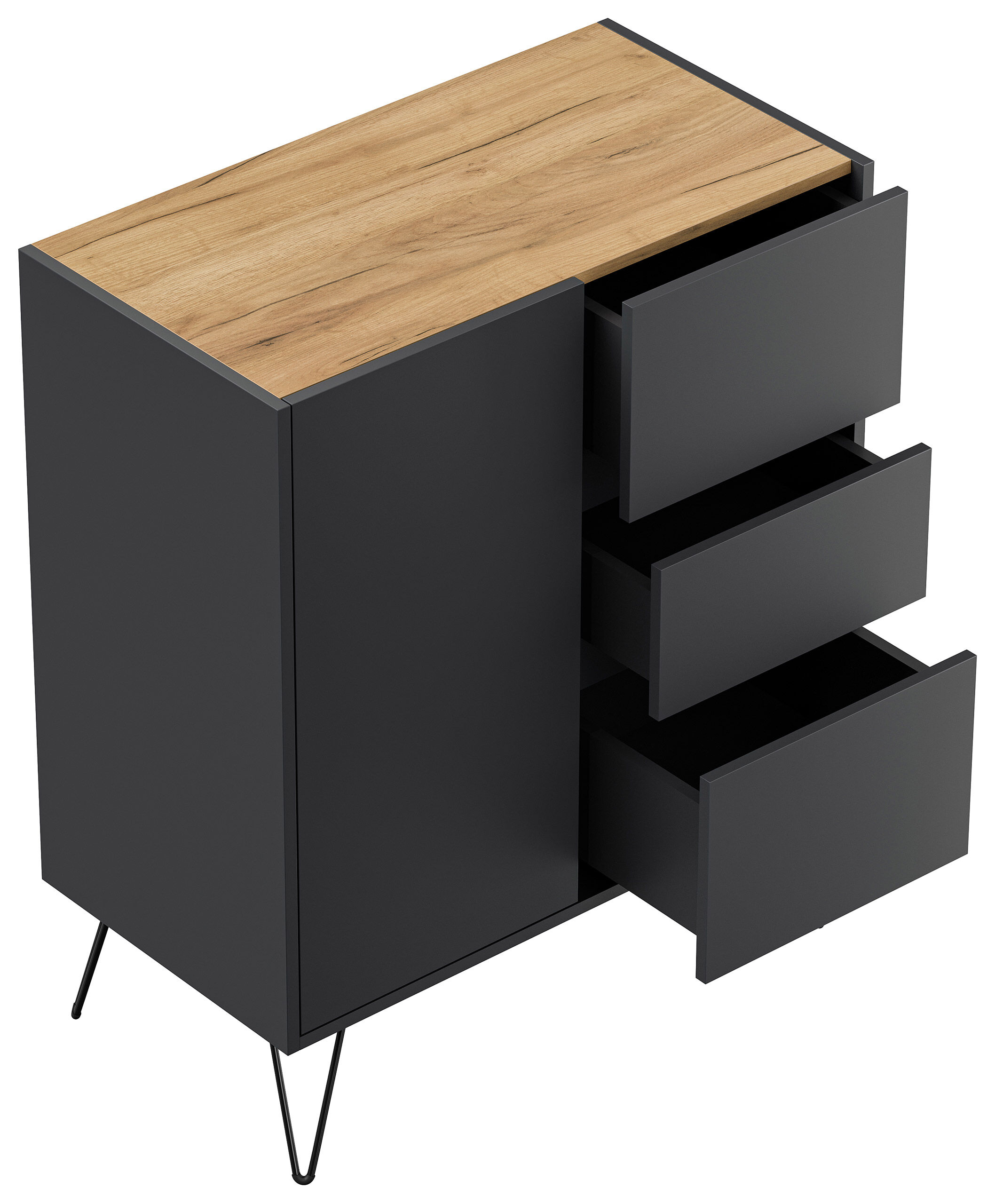 Design Sideboard Kommode Rauk 80cm 3 Greifraum SoftClose 1 Tür Grafit