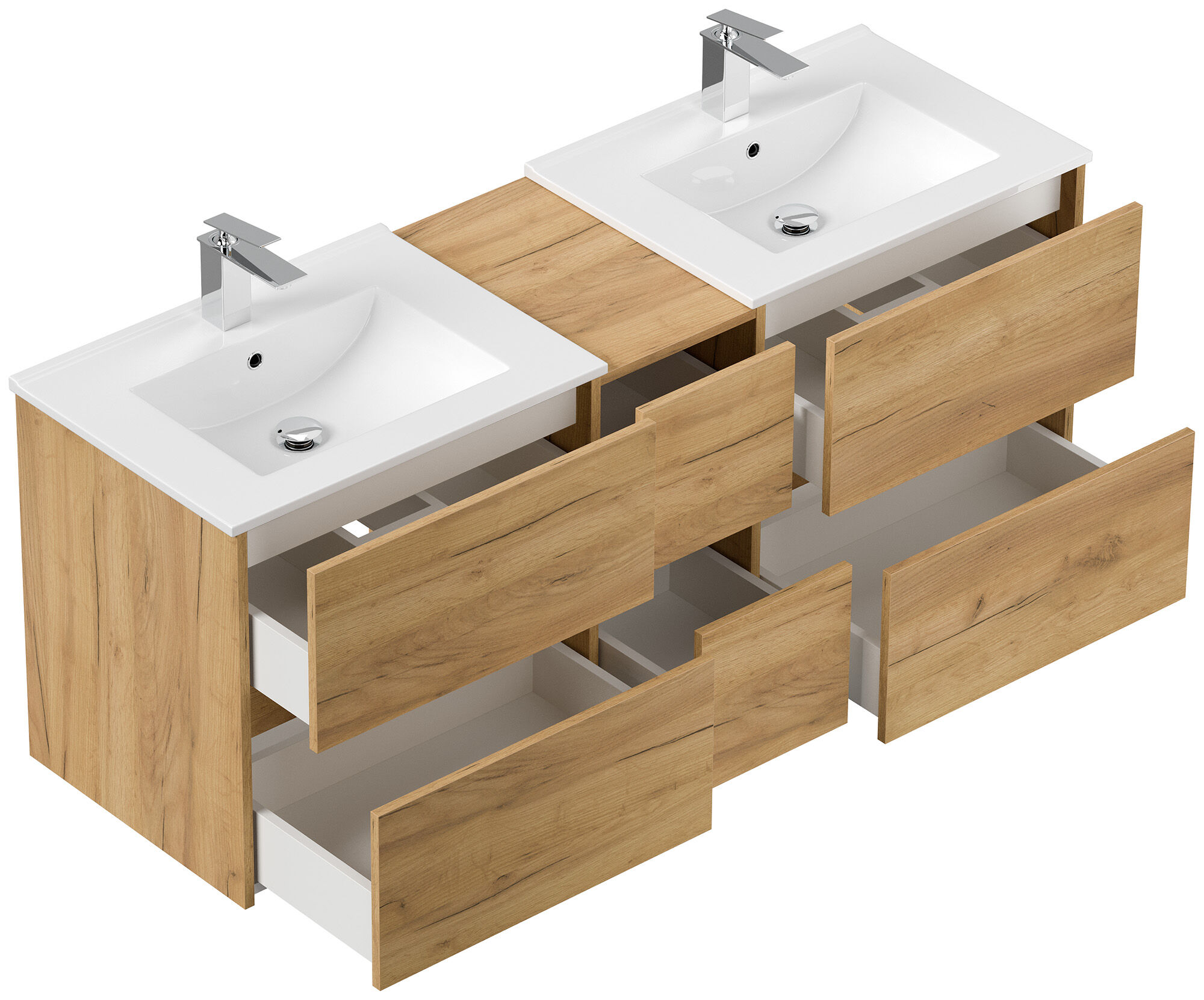 Badmöbelset Taifun 150cm 5tlg mit 2x Spiegelschrank & 2x Seitenschrank eiche