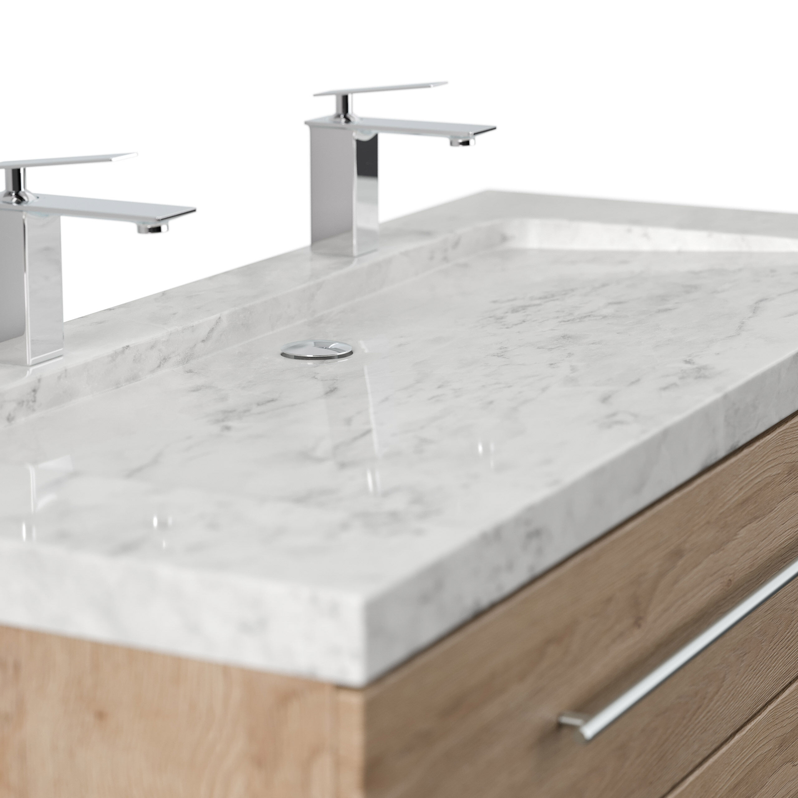 Badmöbel Granit G654 Damo 130 cm 2 Hahnlöcher SoftClose eiche hell