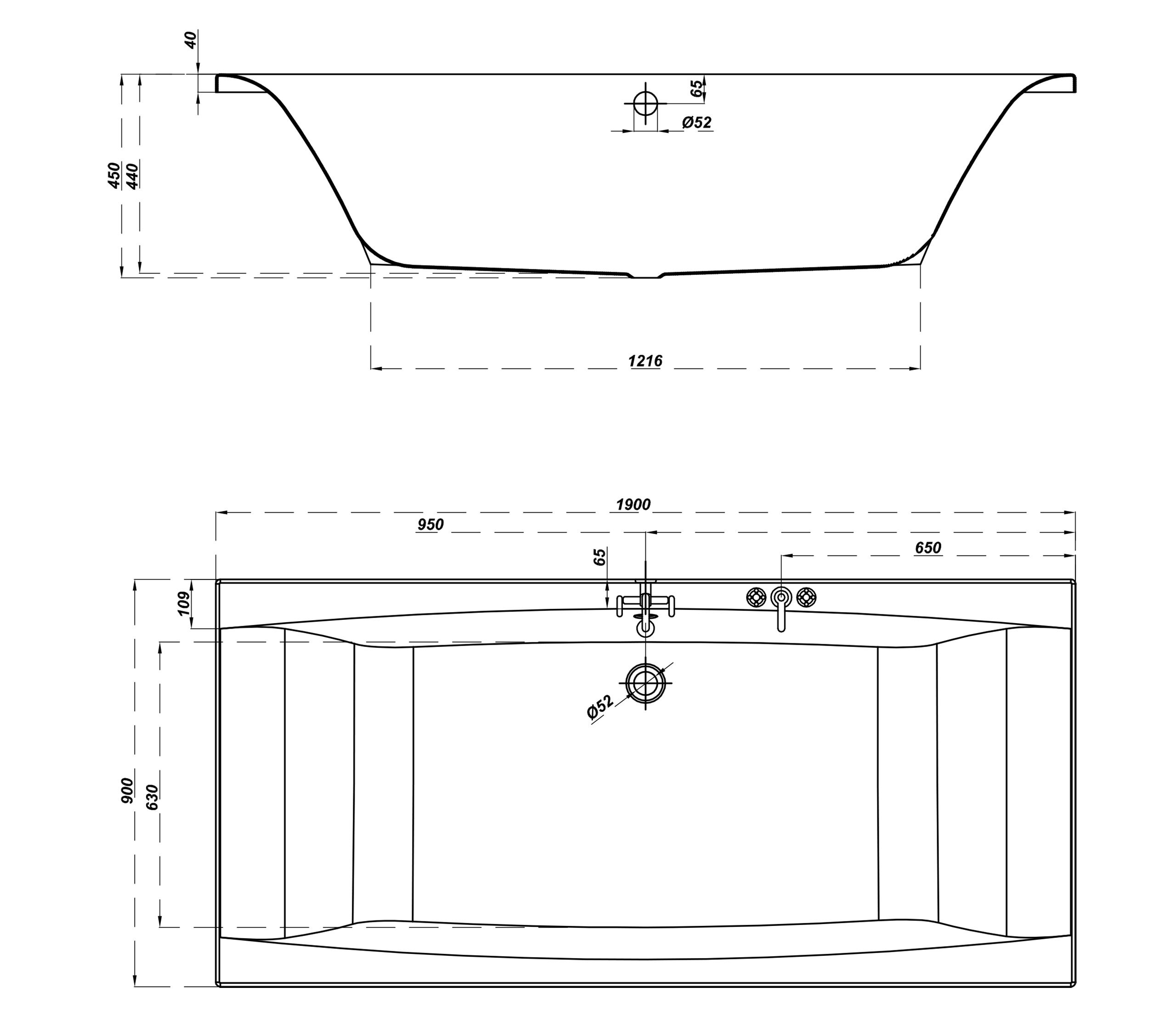 Rechteck Whirlpool Unity 190x90 Made in Germany 24 Massagedüsen mit Armatur
