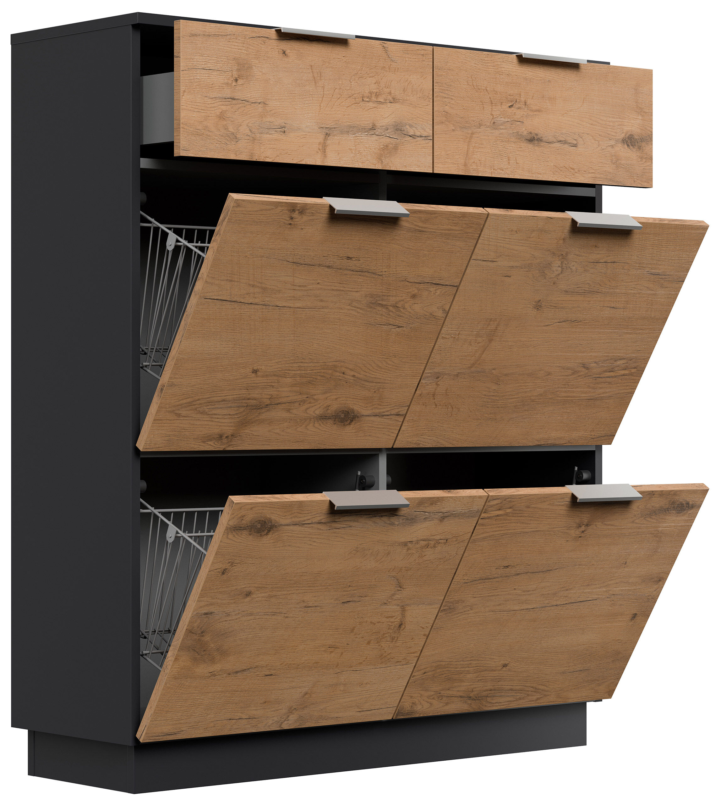 Schuhschrank Domus-XXL 2 Softeinzüge 4 Klappen 16 Paar Oak