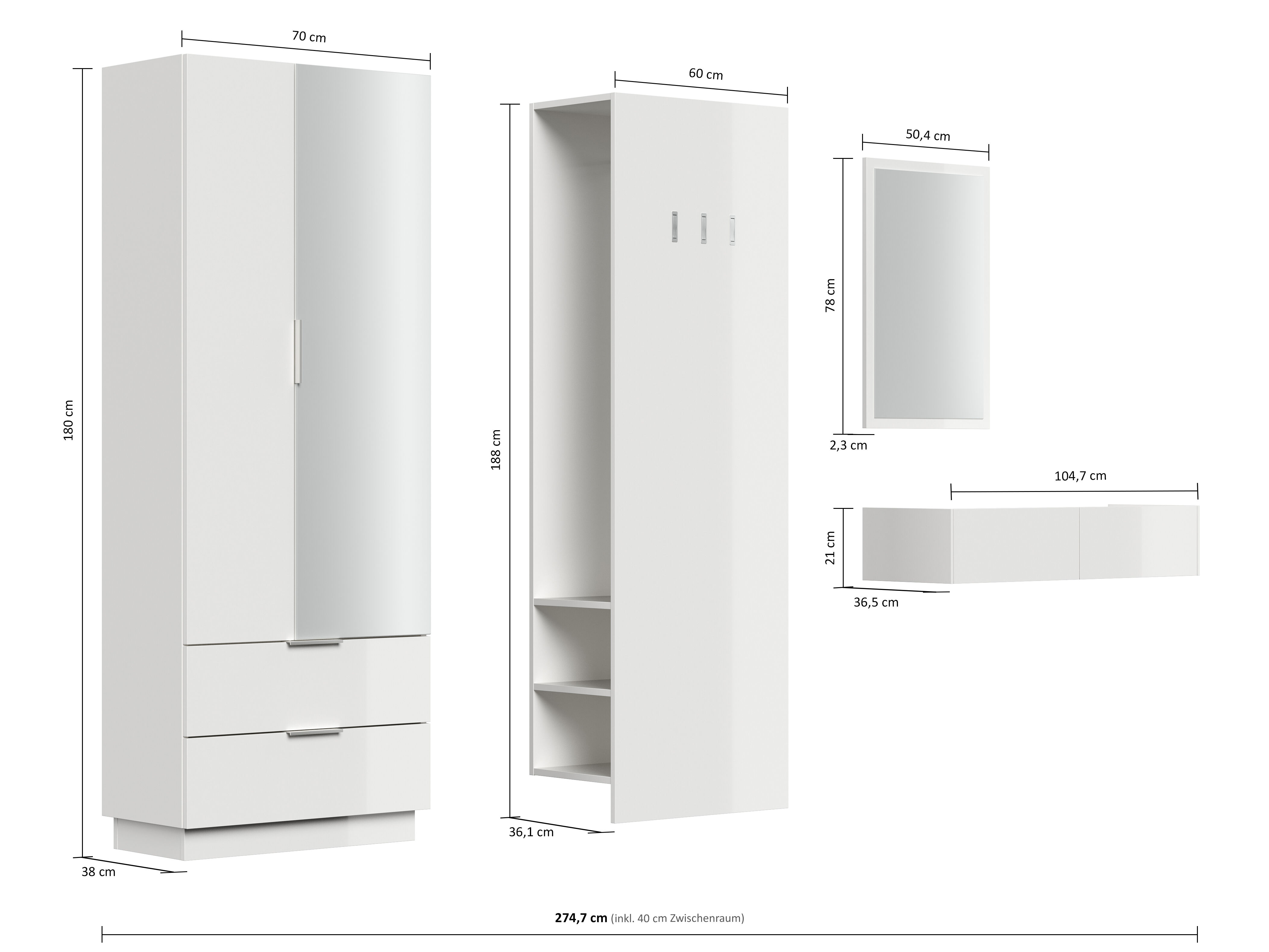 Garderobe Blu-XL 4 tlg Paneel Konsole Softclose Spiegel 30 Paar Sand