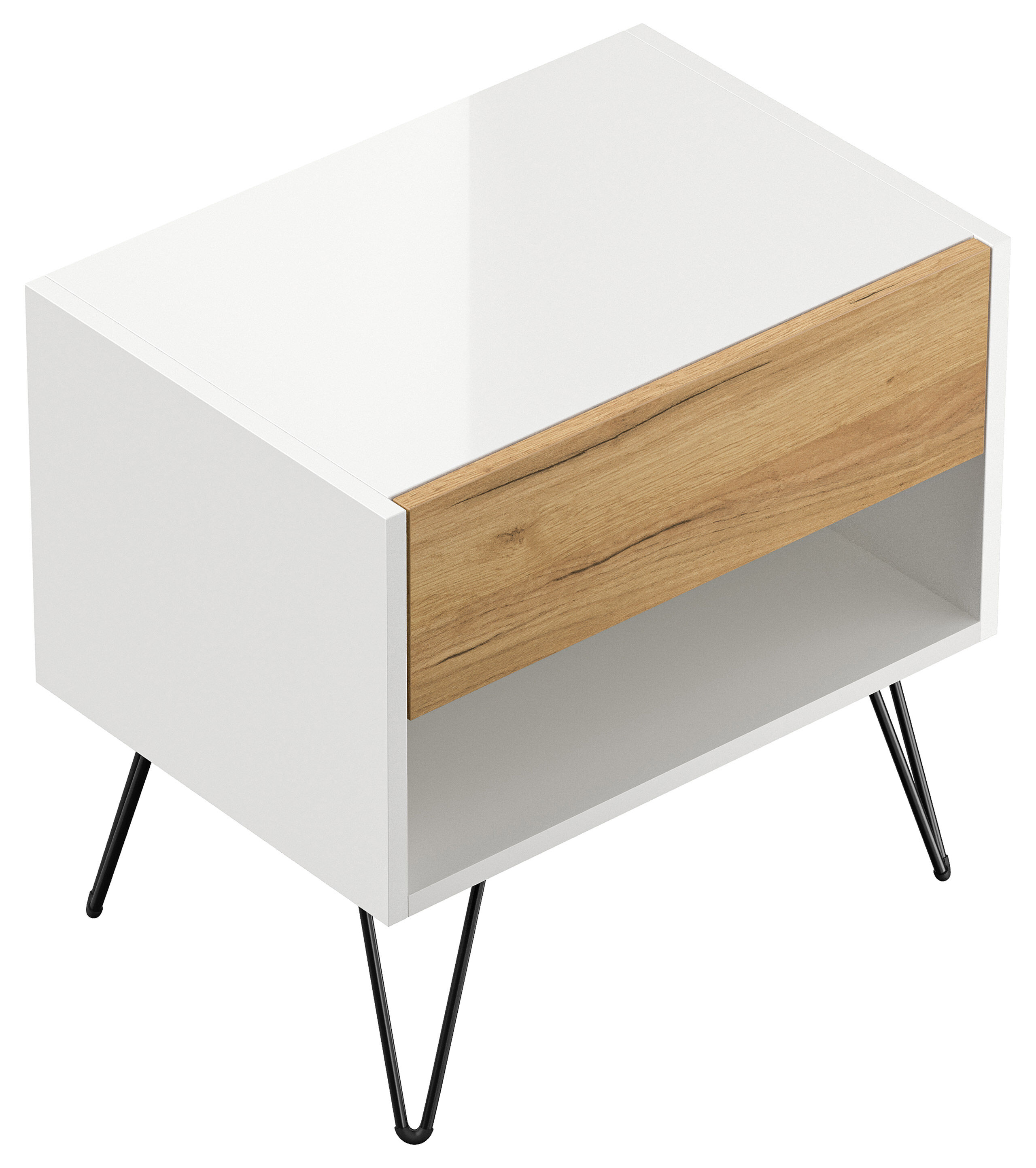 2er Set Nachttisch Kommode Dion 50cm SoftClose stehend Weiß & Eiche Front 2er Set Nachttisch Kommode Dion 50cm SoftClose stehend Weiß & Eiche Front