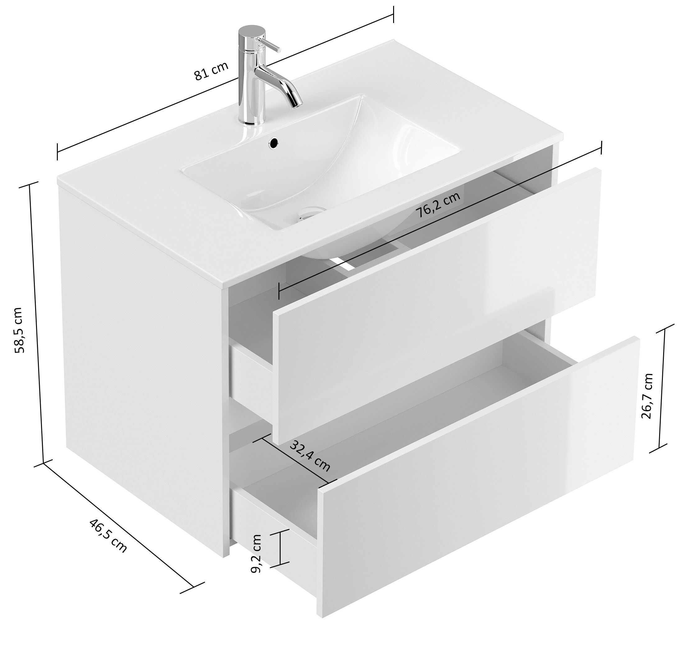 Badmöbelset Taifun 80cm 2tlg mit Spiegelschrank grafit