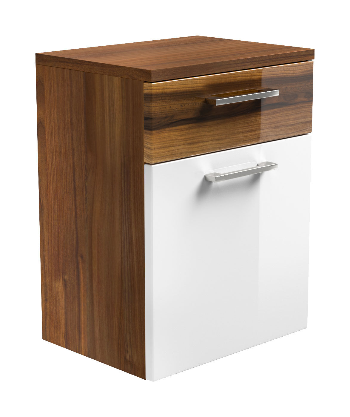 Seitenschrank Rima 40 cm Walnuss/Weiss hochglanz