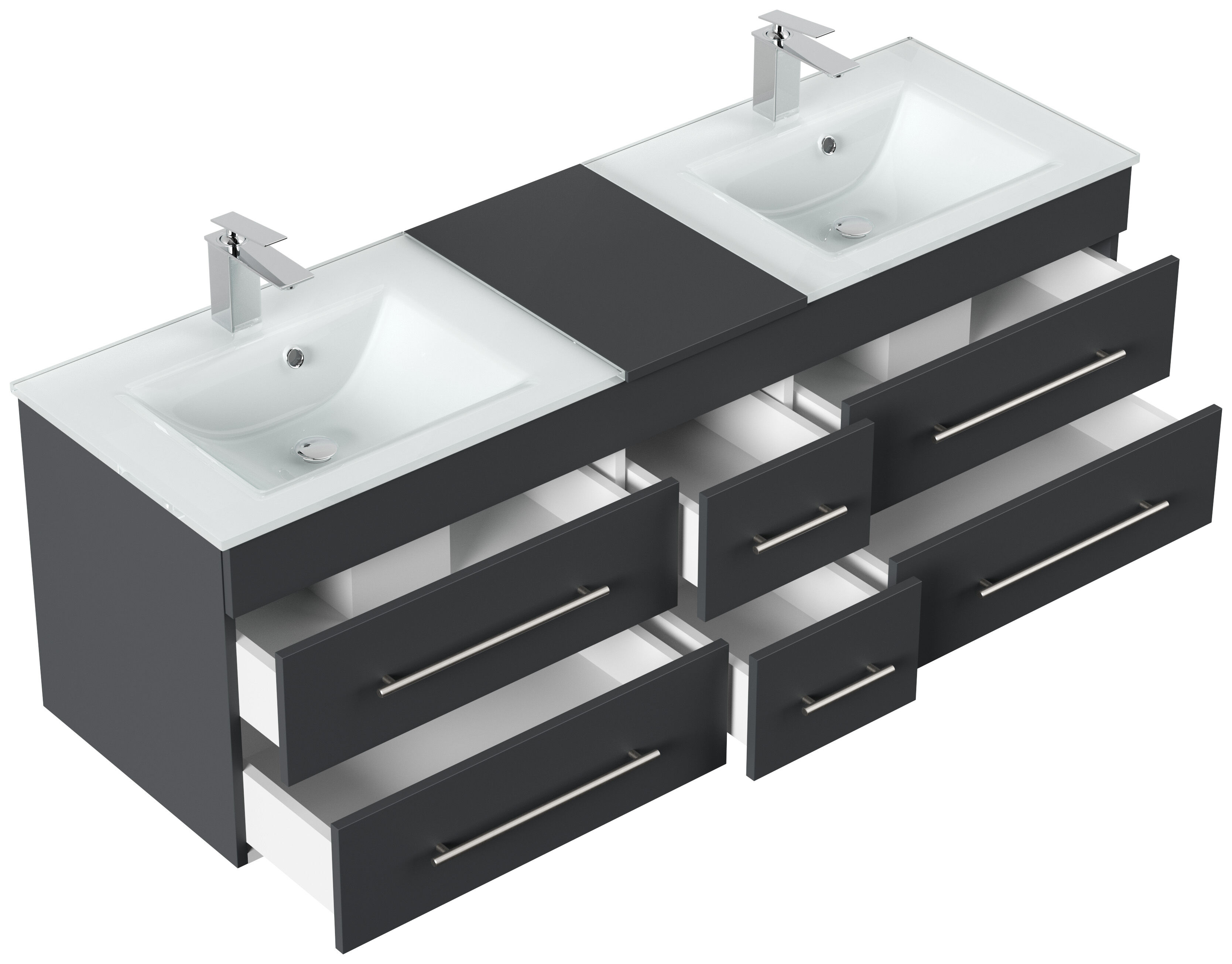Badmöbel Vitro XL mit Doppel-Glasbecken SoftClose grafit