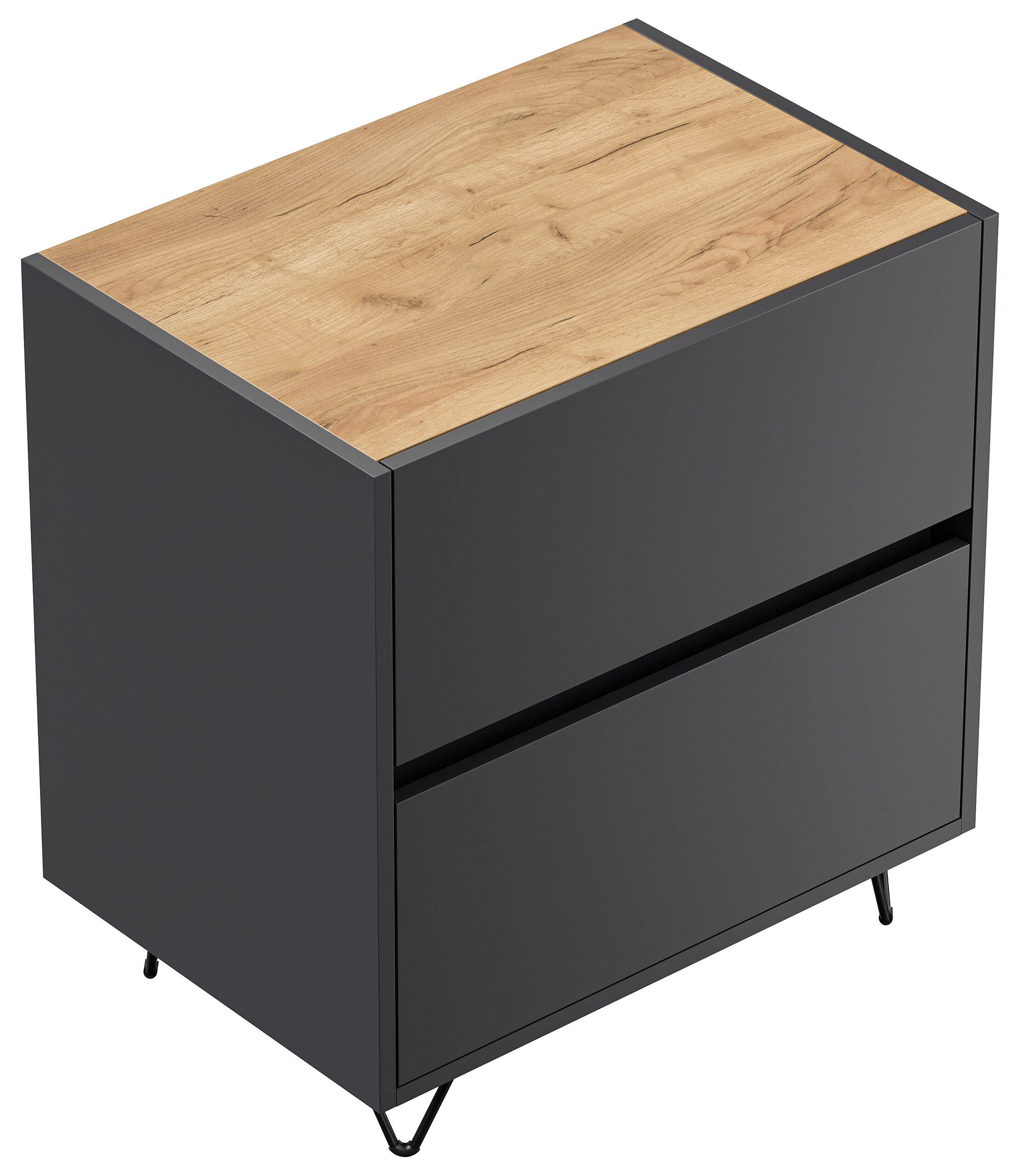 Nachttisch Yako 60cm 2 SoftClose stehend Weiß & Eiche Top