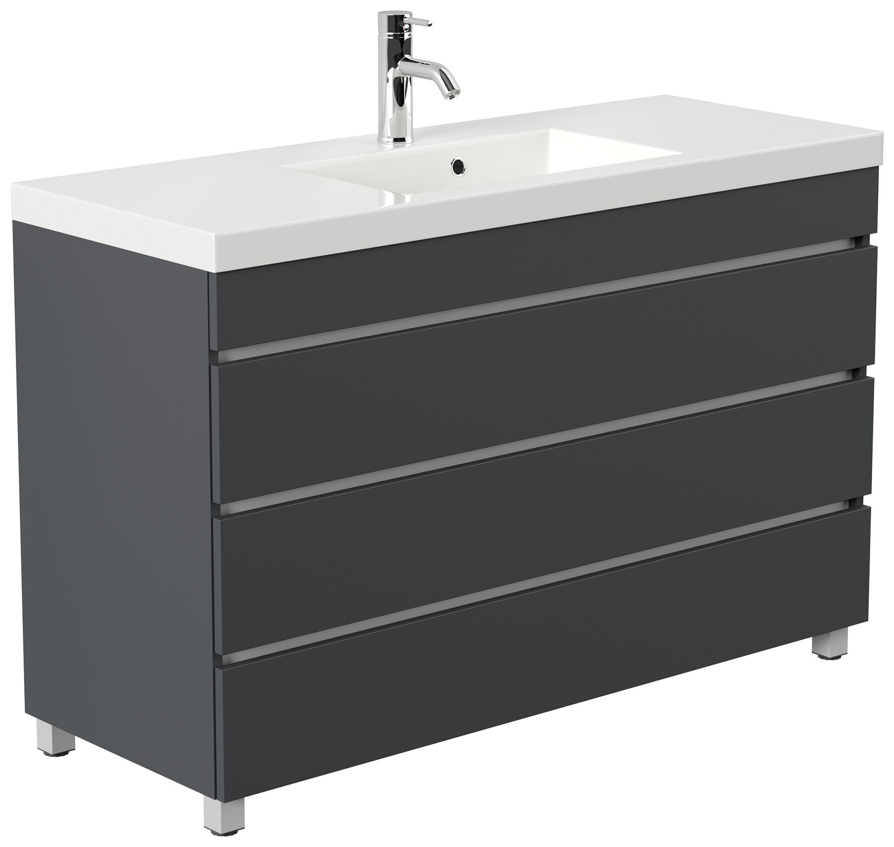 Stand Badmöbel GENEVA 120 SoftClose weiss hochglanz mit 3 grifflosen Schubladen