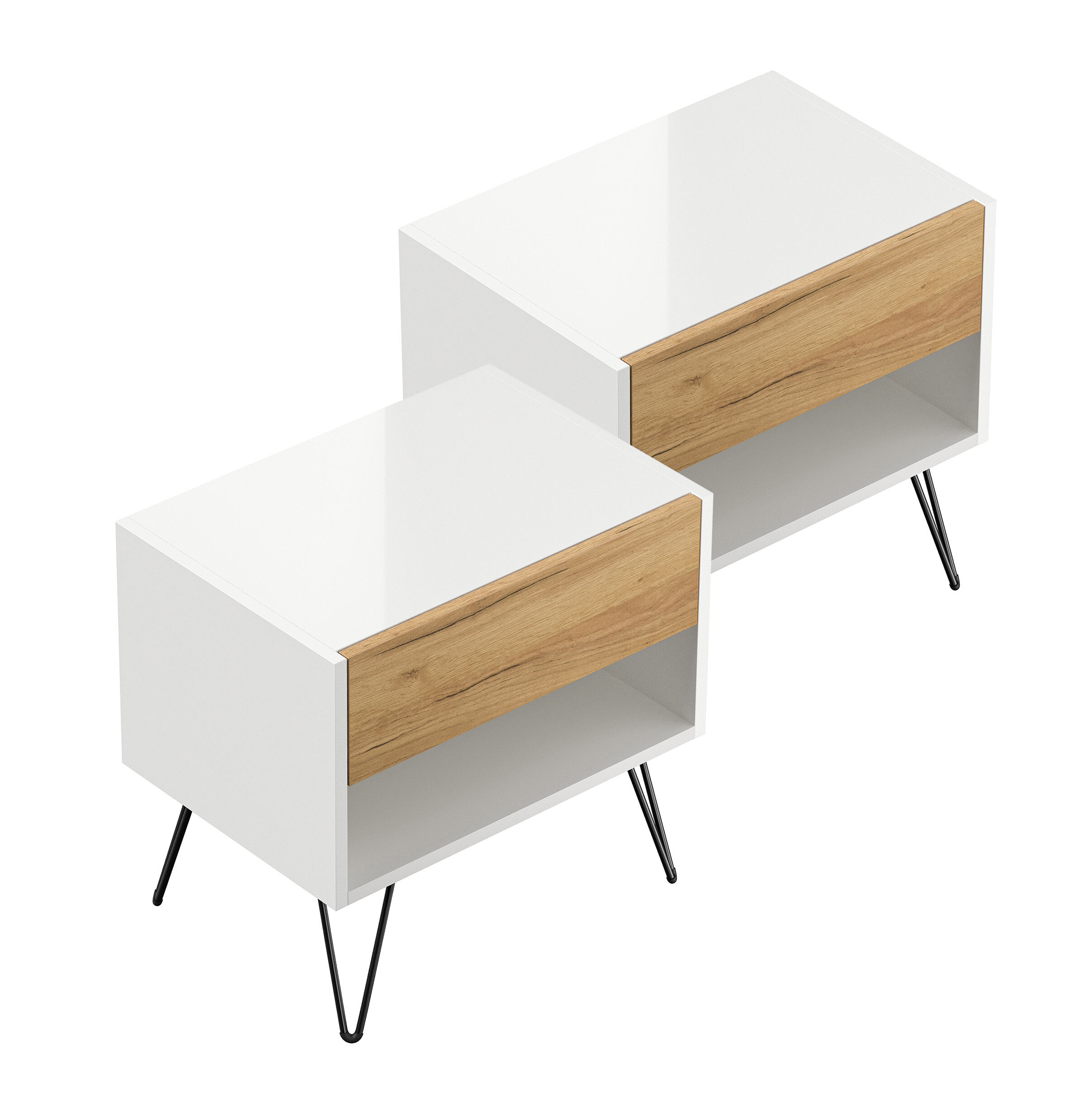 2er Set Nachttisch Kommode Dion 50cm SoftClose stehend Weiß & Eiche Front 2er Set Nachttisch Kommode Dion 50cm SoftClose stehend Weiß & Eiche Front