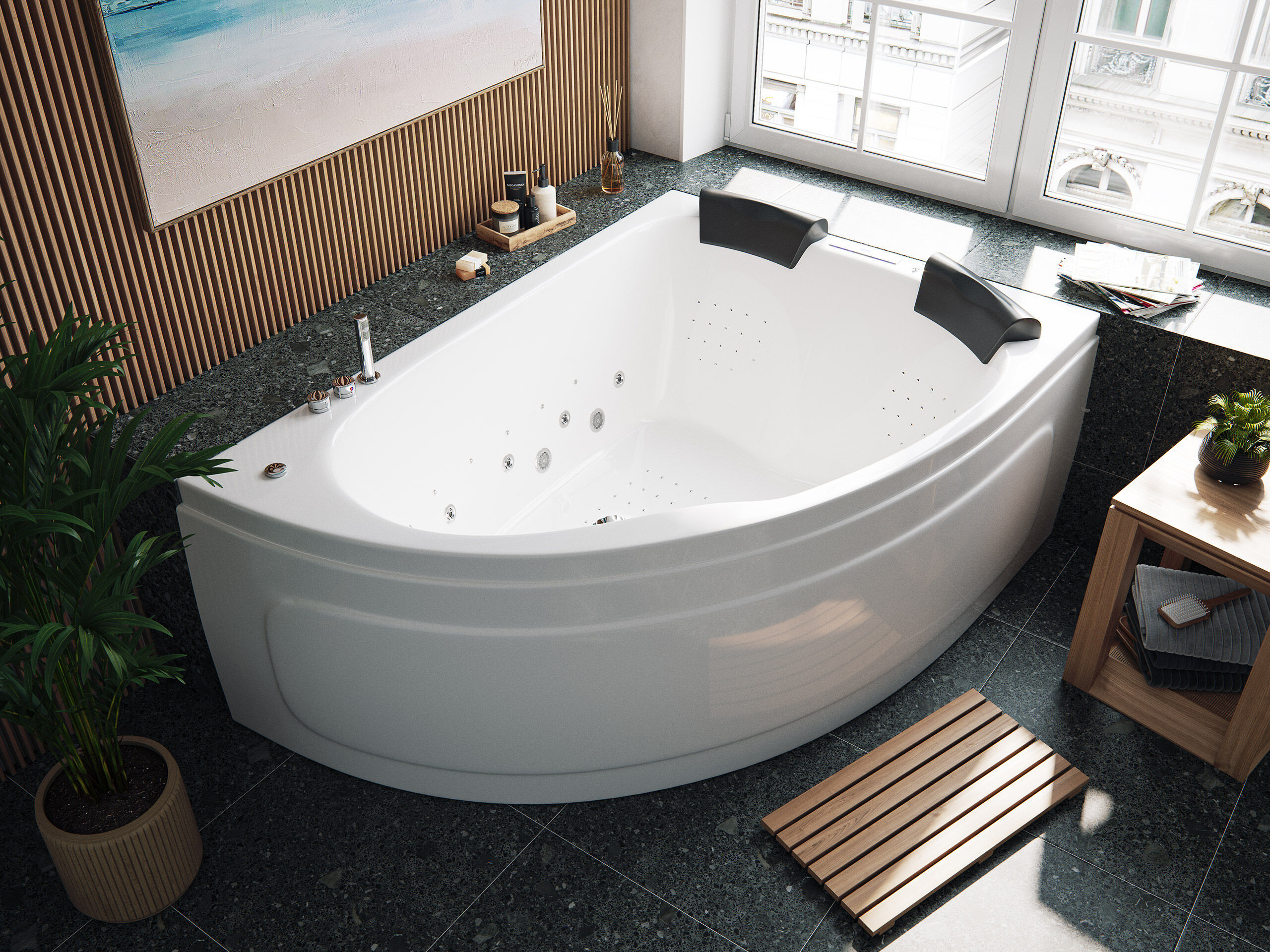 Whirlpool Royal XL Ultra 180 rechts Made in Germany 89 Düsen & LED mit Armatur