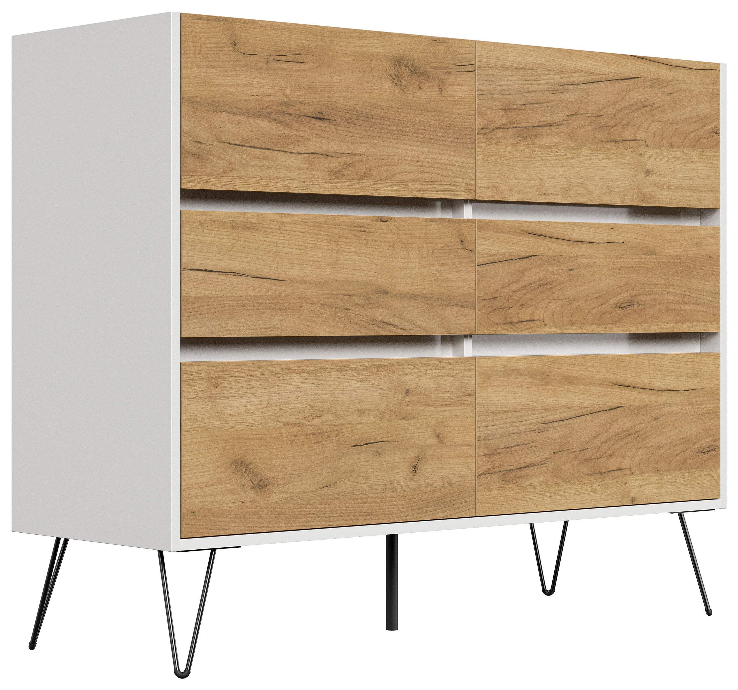 Sideboard Kommode Volo 120cm Greifraum 6 SoftClose Schubladen Weiß/Eiche Front