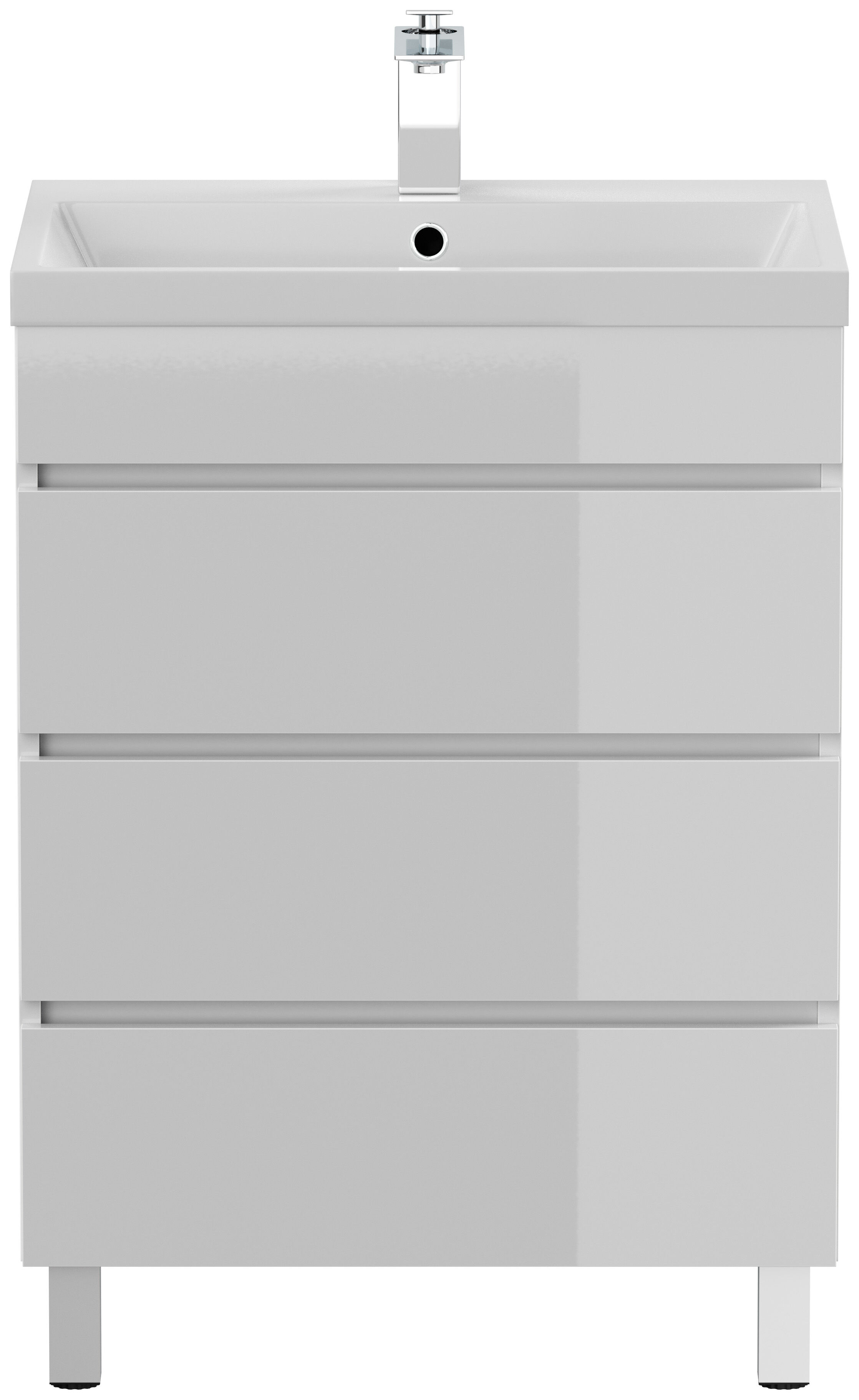 Stand Badmöbel Via 60 SoftClose weiss hochglanz mit drei grifflosen Schubladen
