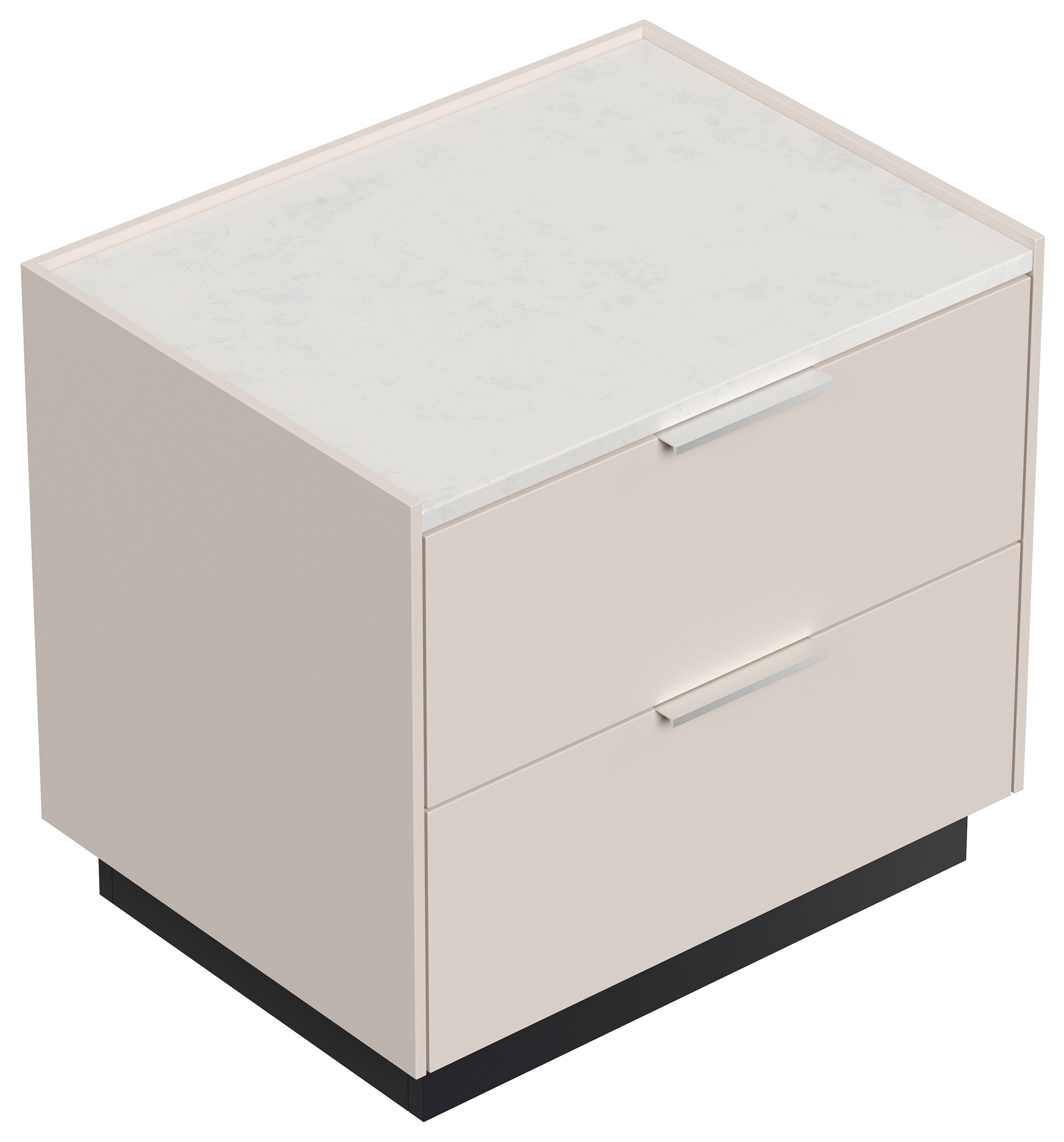 Design Nachttisch Kommode Artem 60cm, Quarztop, 2 Softeinzüge lackiert Weiß Hgl