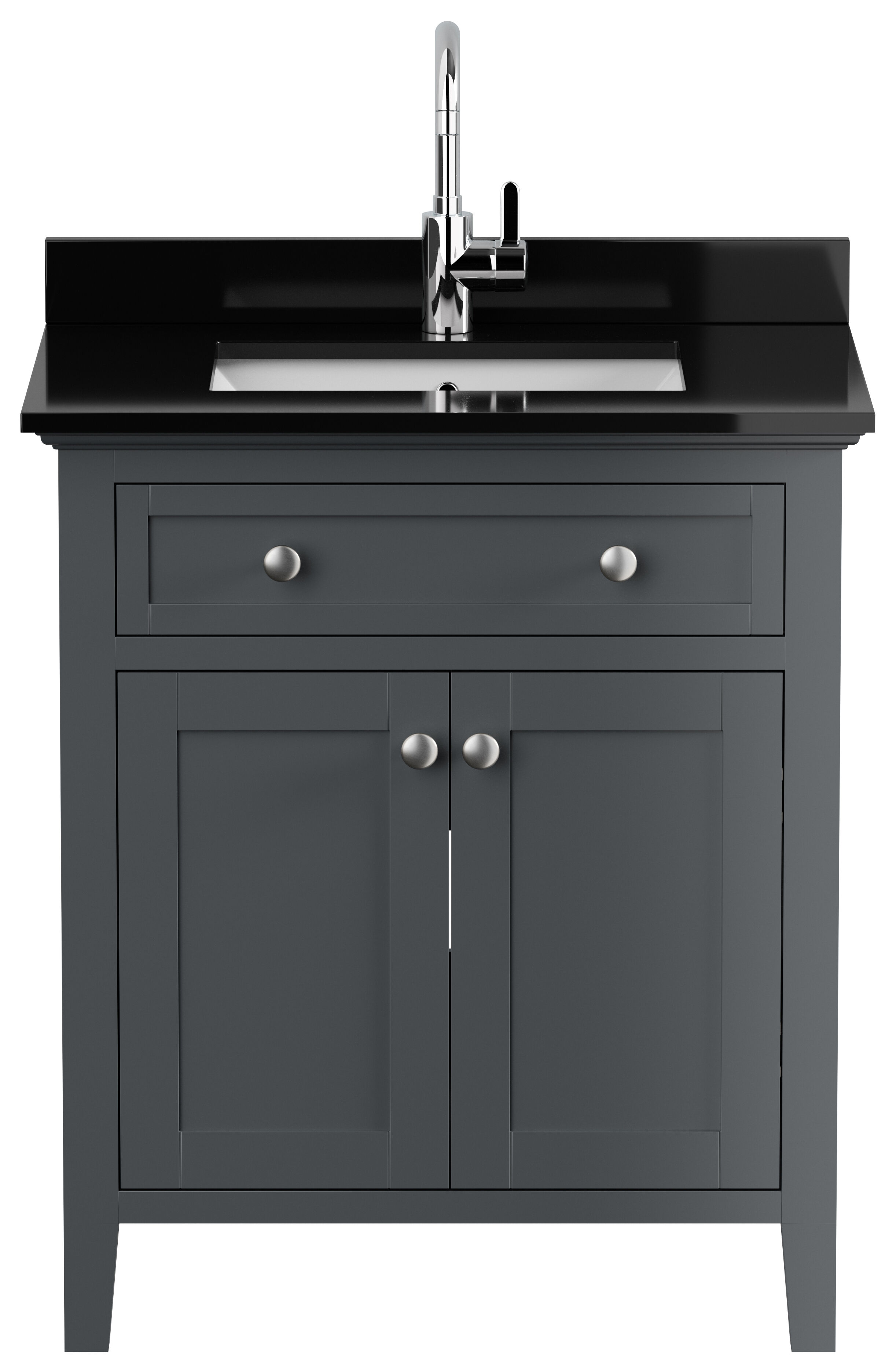 Landhaus Badmöbel-Set 2tlg Postigo 75 Quarz schwarz montiert blau lackiert 