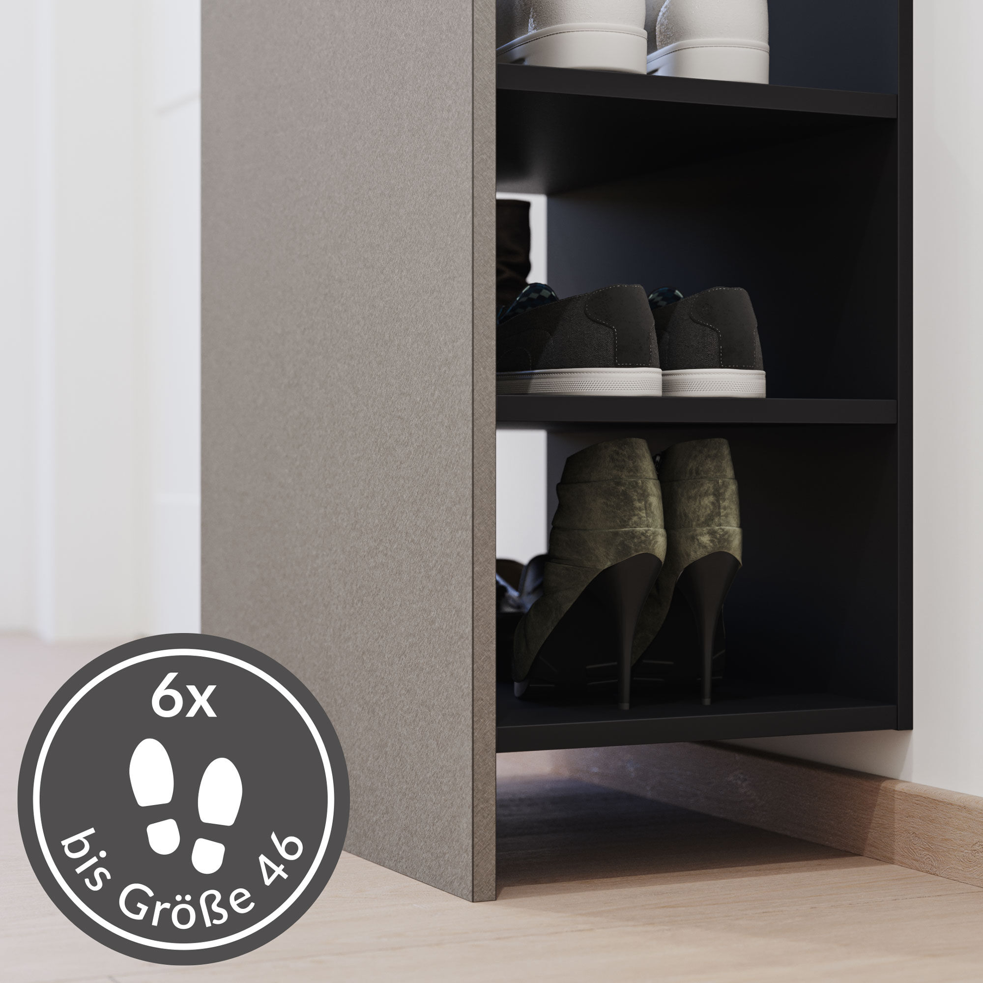 Flurmöbel-Set Terra 3 tlg Paneel Softclose Konsole Spiegel 6 Paar Asche