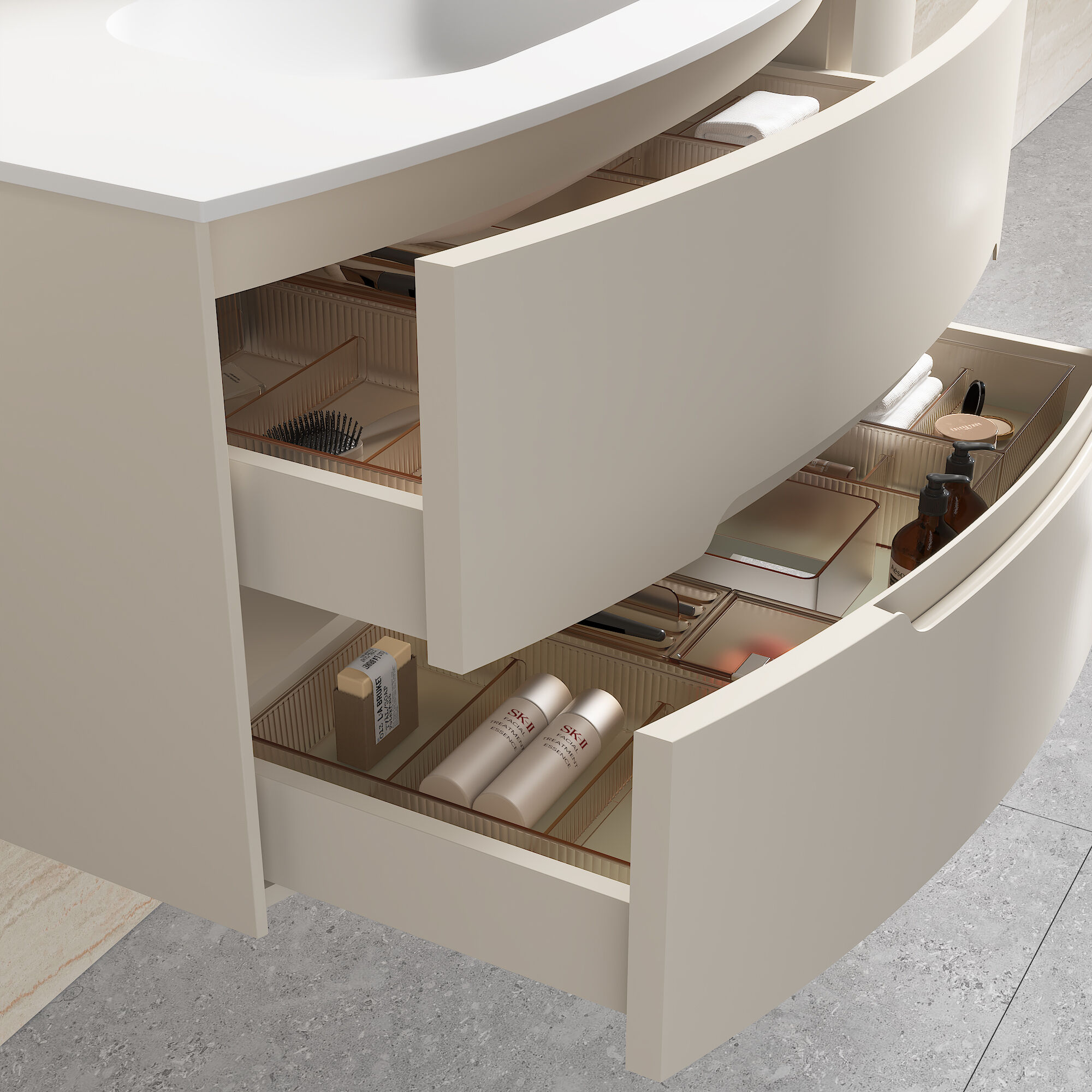 Badmöbel Set Riva 3tlg. 100 cm mit Spiegelschrank montiert kaschmir matt