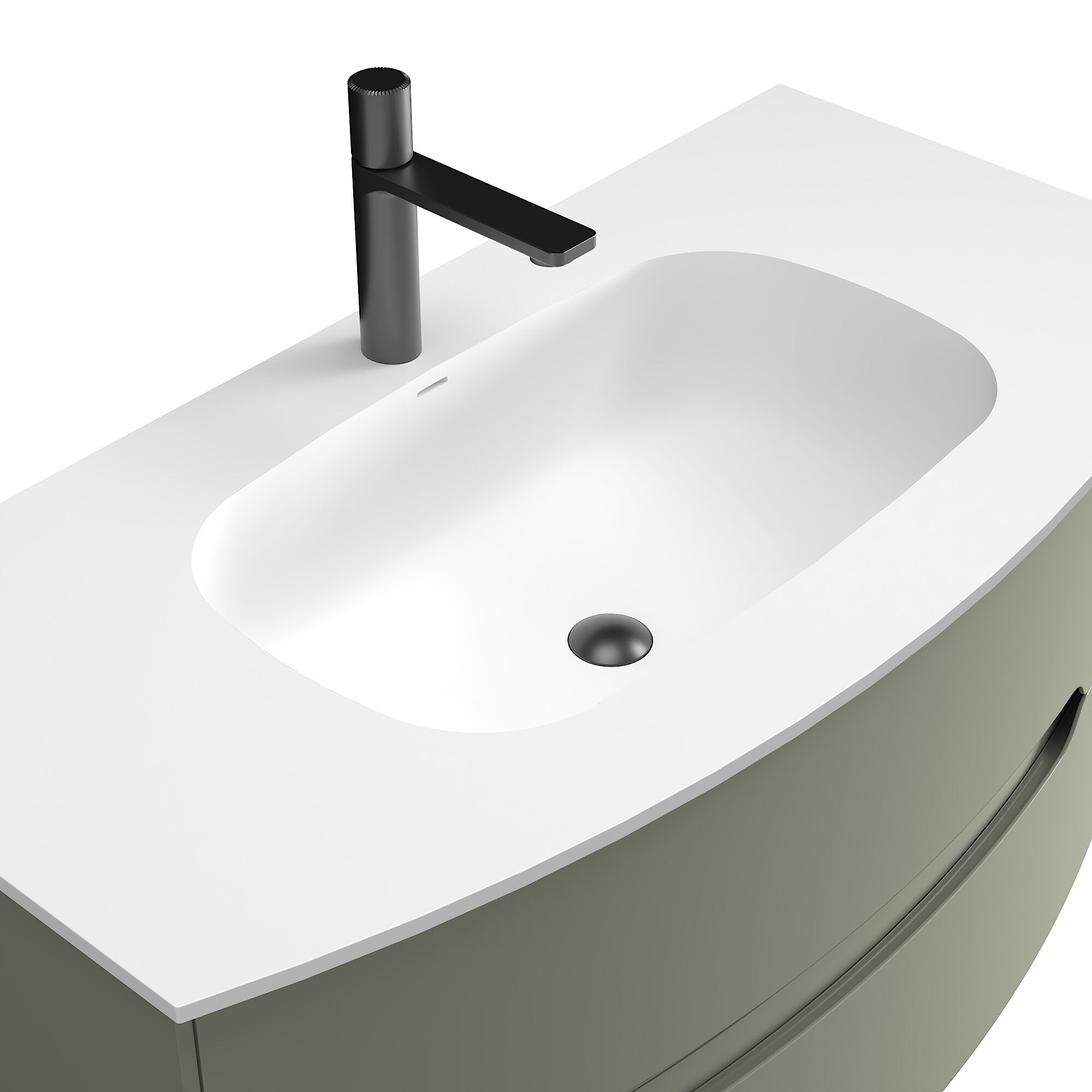 Badmöbel Riva & Waschtisch 100 cm SoftClose montiert grün matt
