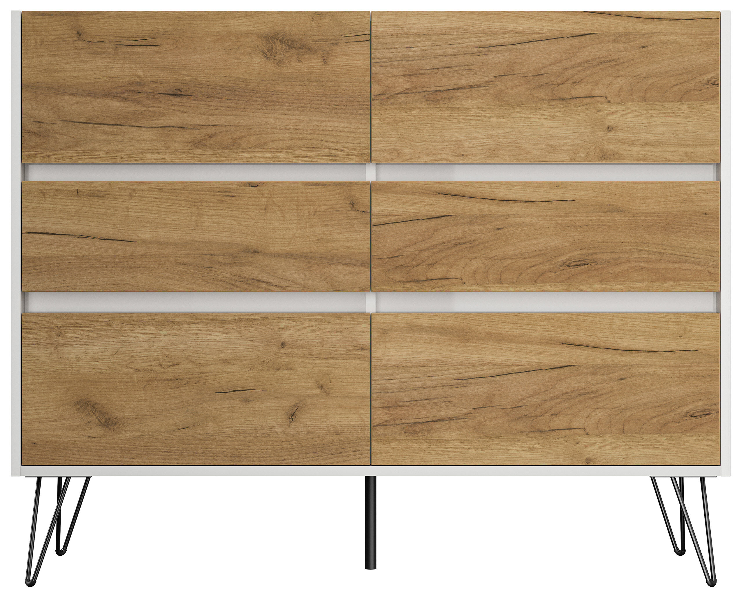 Sideboard Kommode Volo 120cm Greifraum 6 SoftClose Schubladen Weiß/Eiche Front