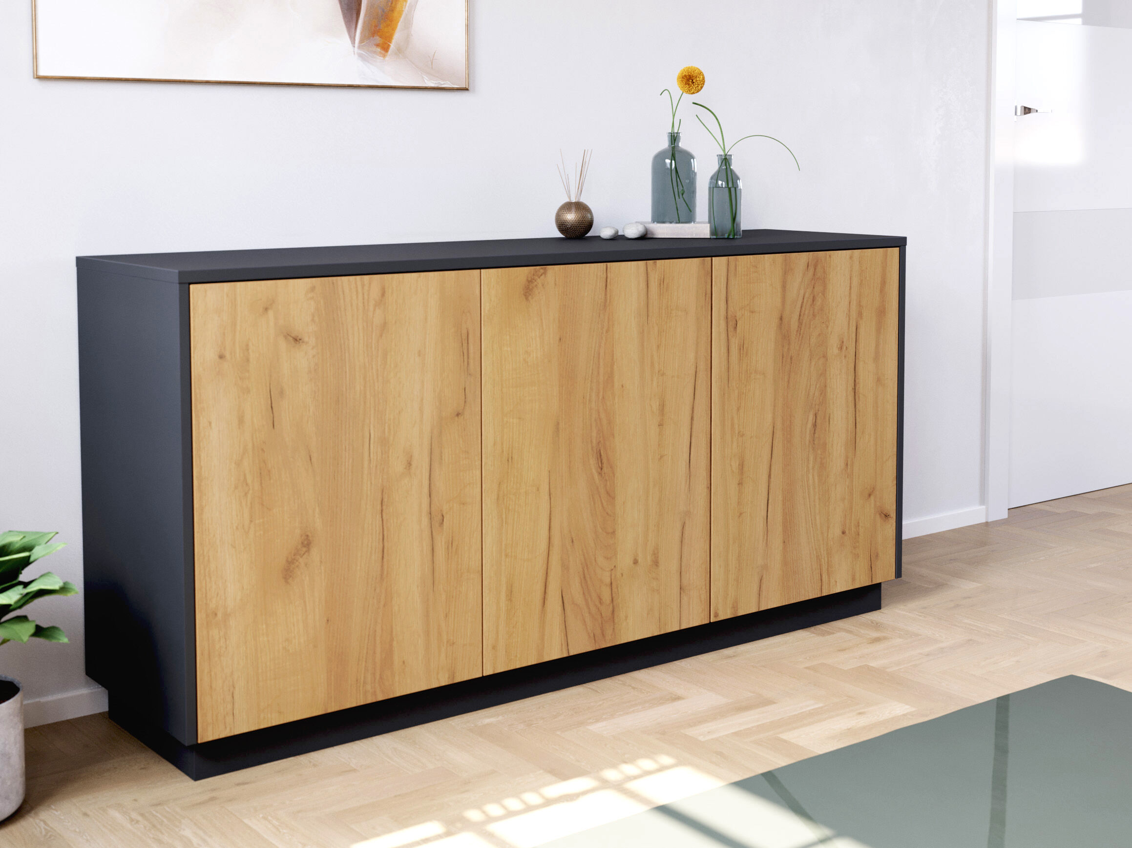 Design Sideboard Kommode Genesis B stehend 150cm 3 Türen Grafit