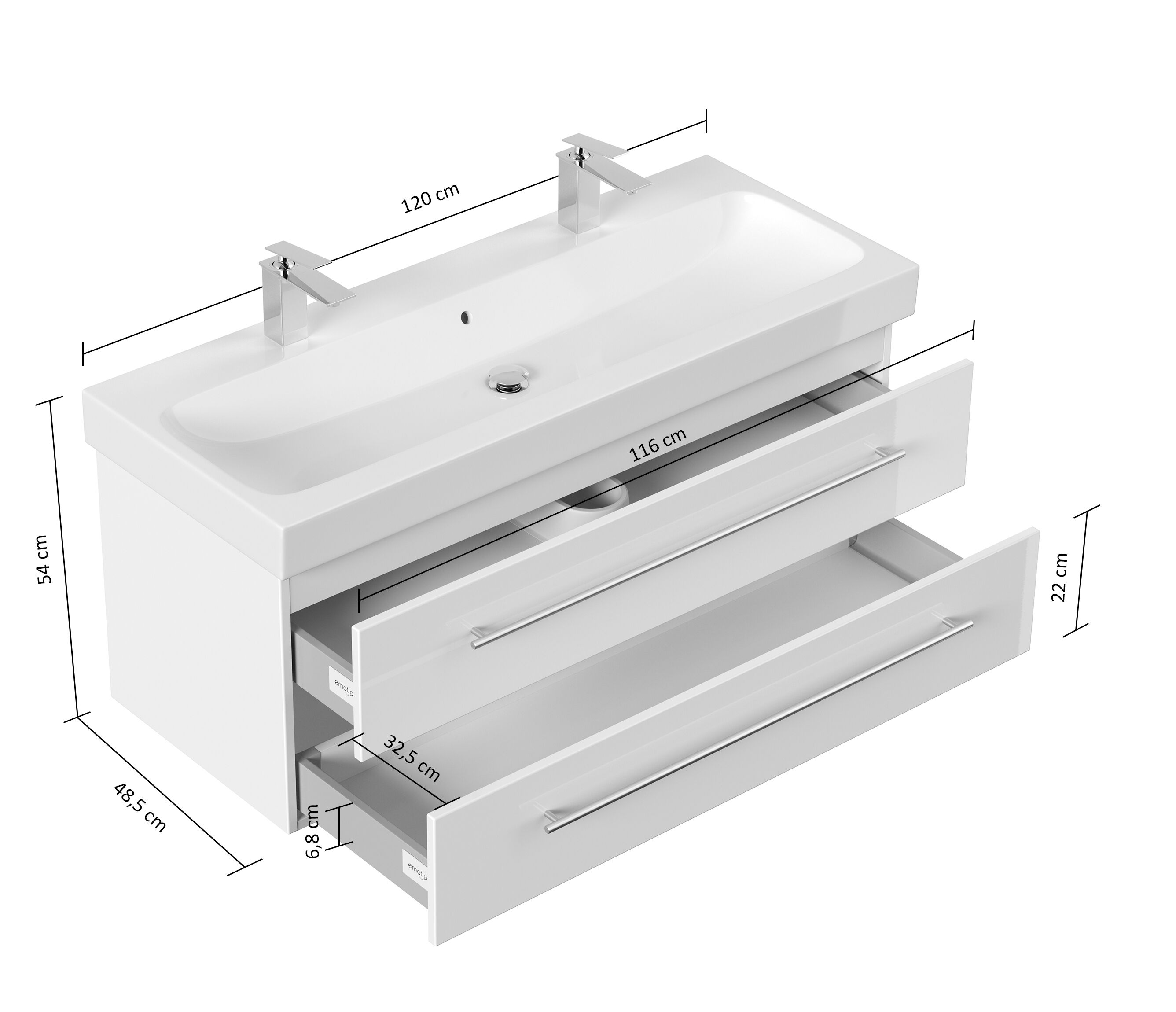 Badmöbel mit Geberit Icon Waschbecken 120 cm SoftClose silbereiche