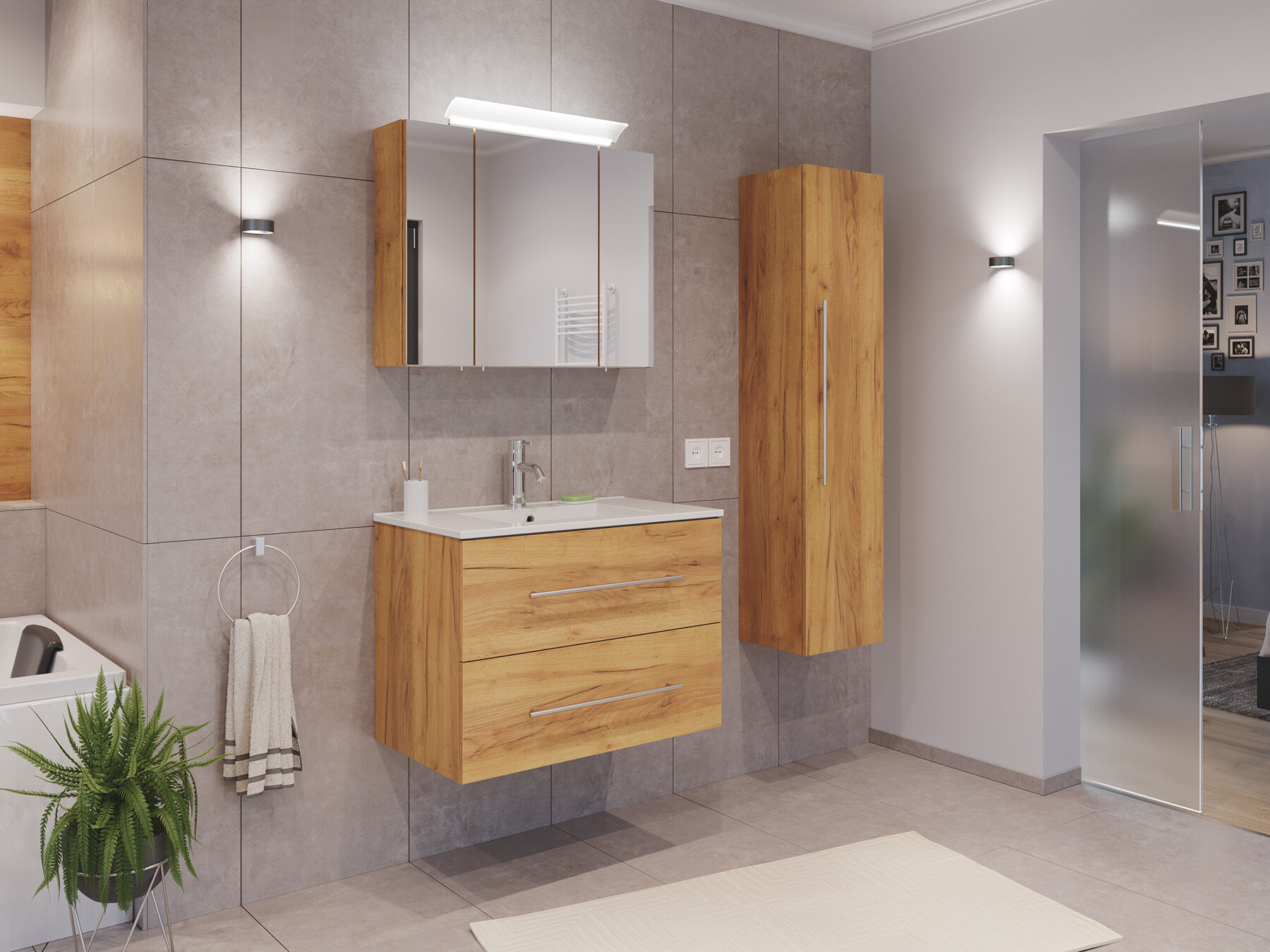 Badmöbel Set Firenze 80 3tlg. Spiegelschrank & Hochschrank grafit