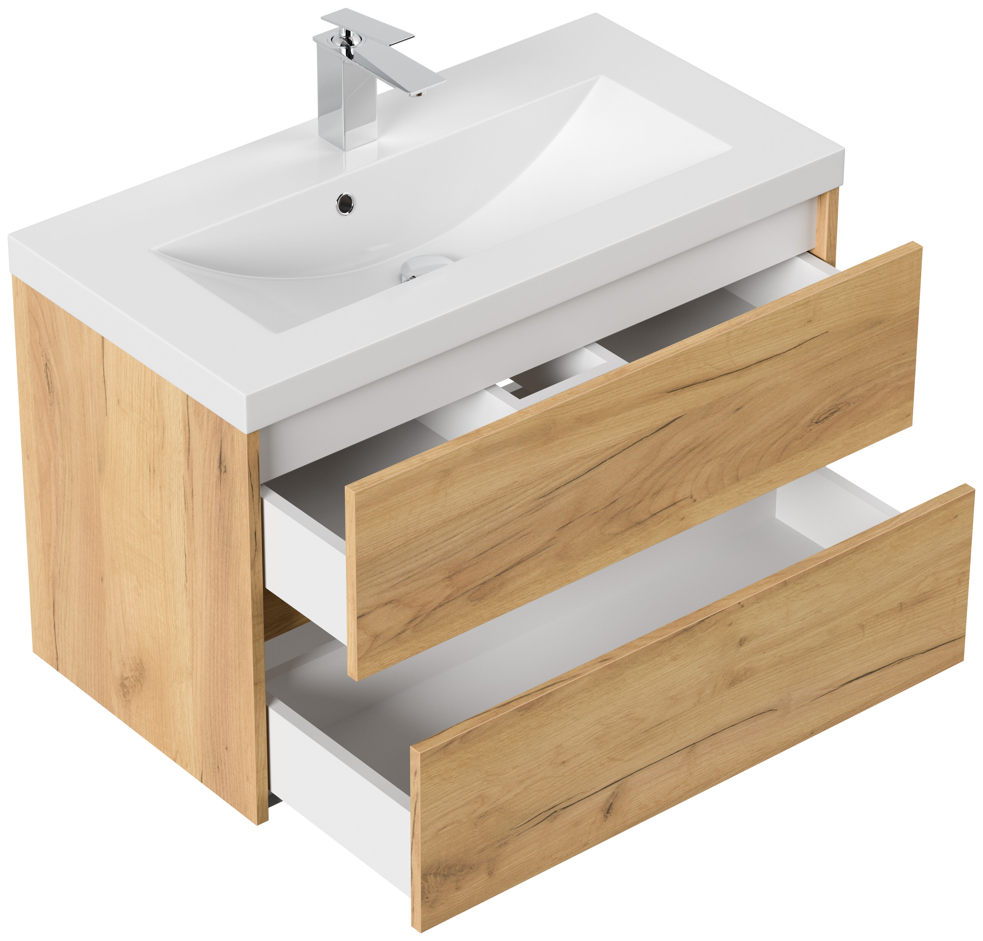 Badmöbel Melora & Waschtisch 80cm 2 Greifraum SoftClose Auszüge eiche gold