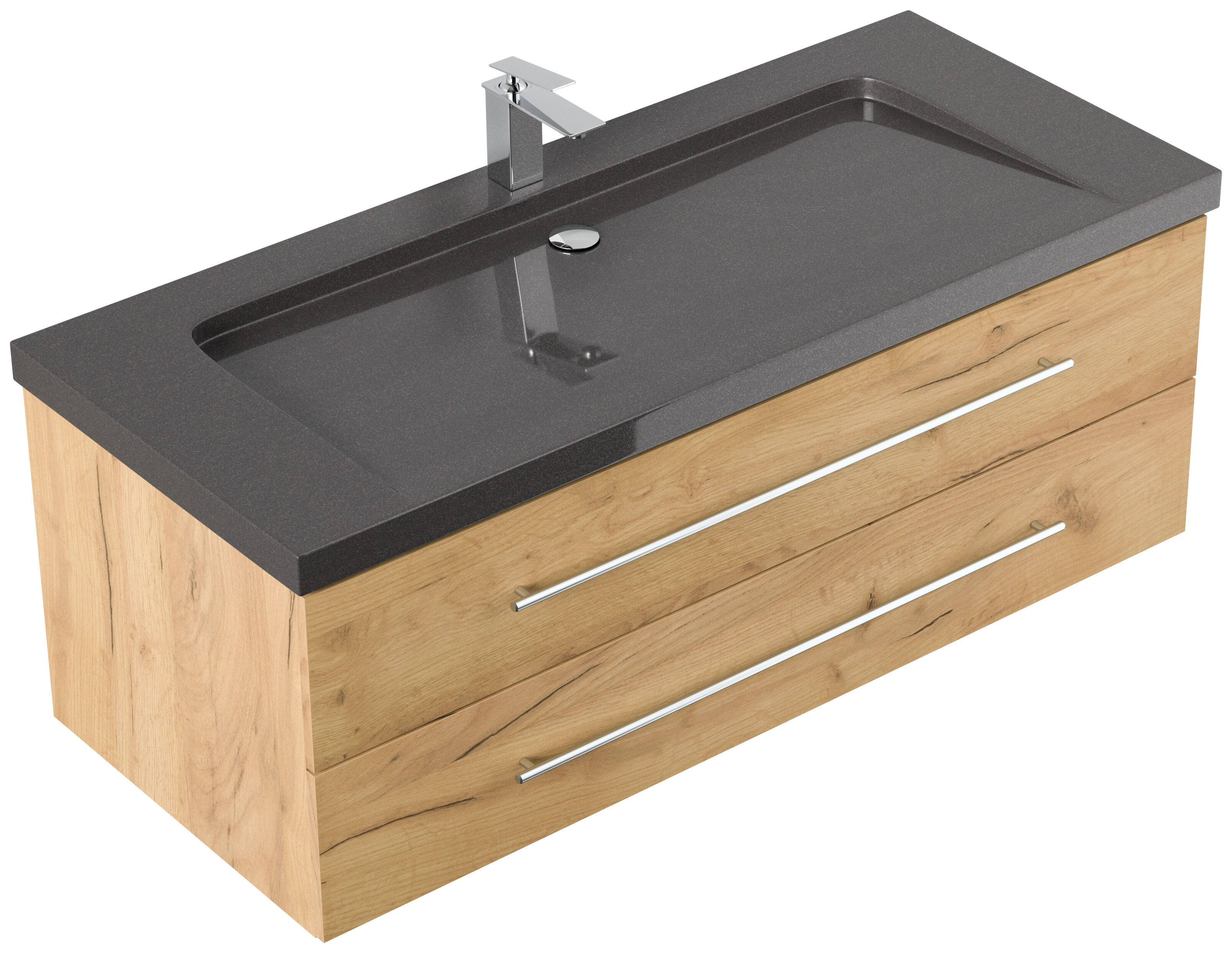 Badmöbel Granit India Black Damo 130 cm 1 Hahnloch SoftClose grafit