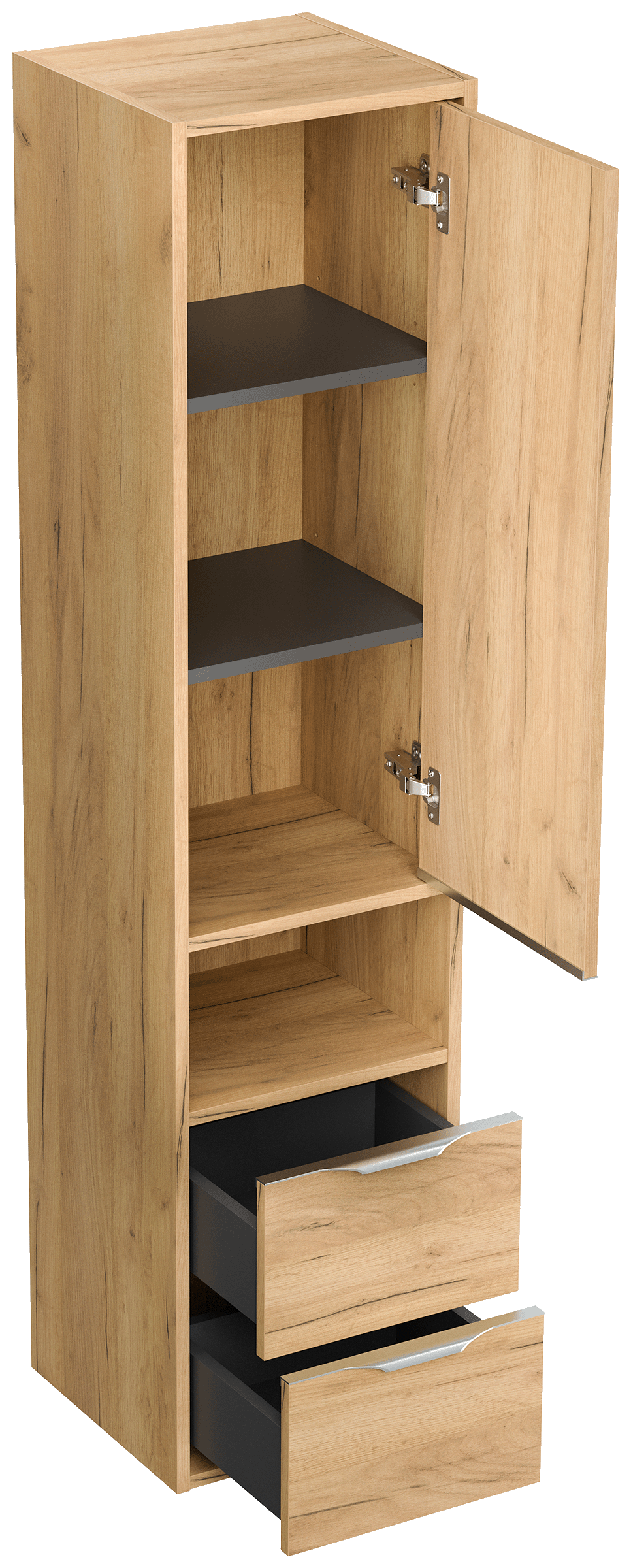 Hochschrank Elements 35x150cm Softclose Tür und Schubladen eiche gold