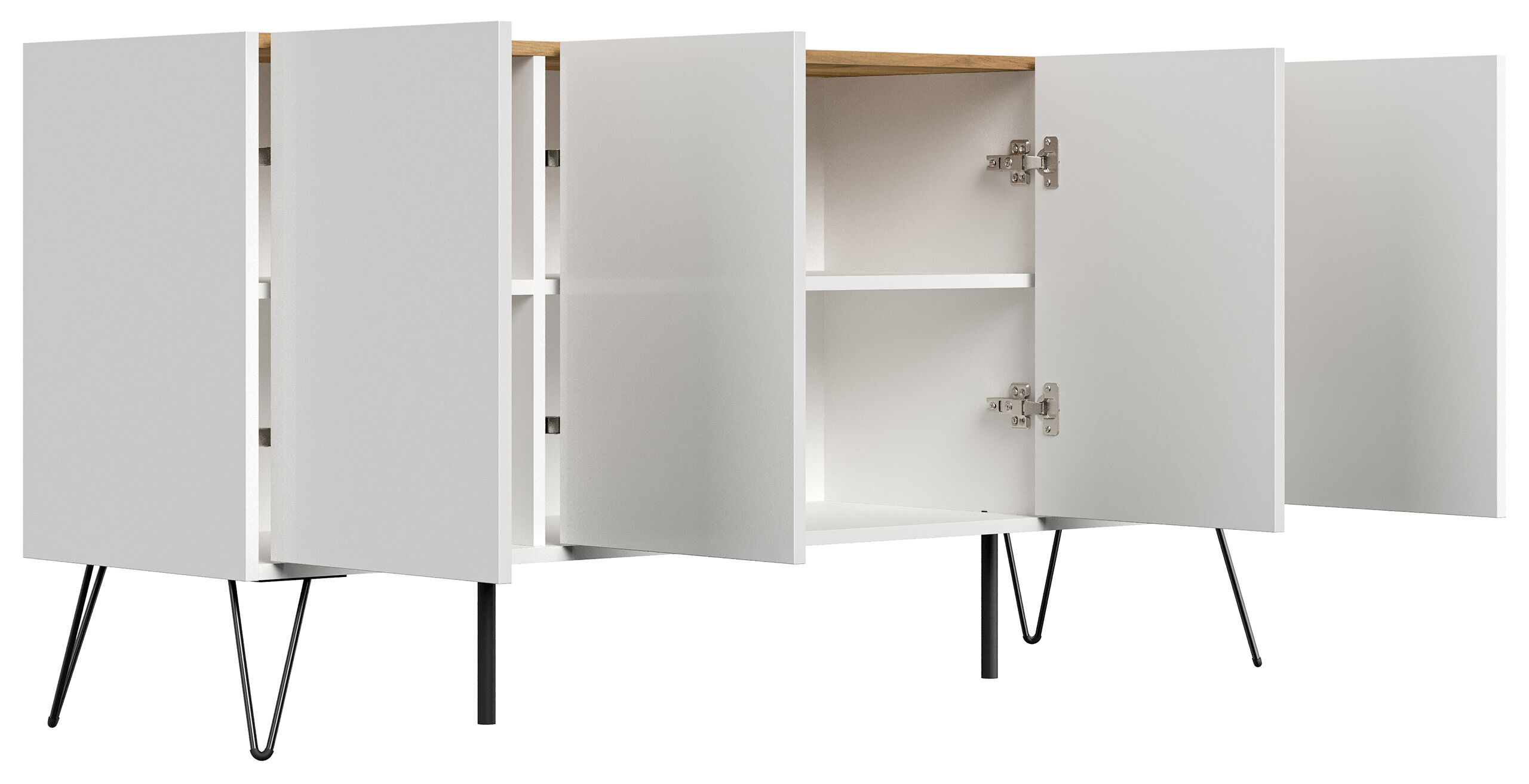 Raumwunder XL Sideboard Kommode Maxim 155cm stehend 4 Türen Weiß/Eiche Top