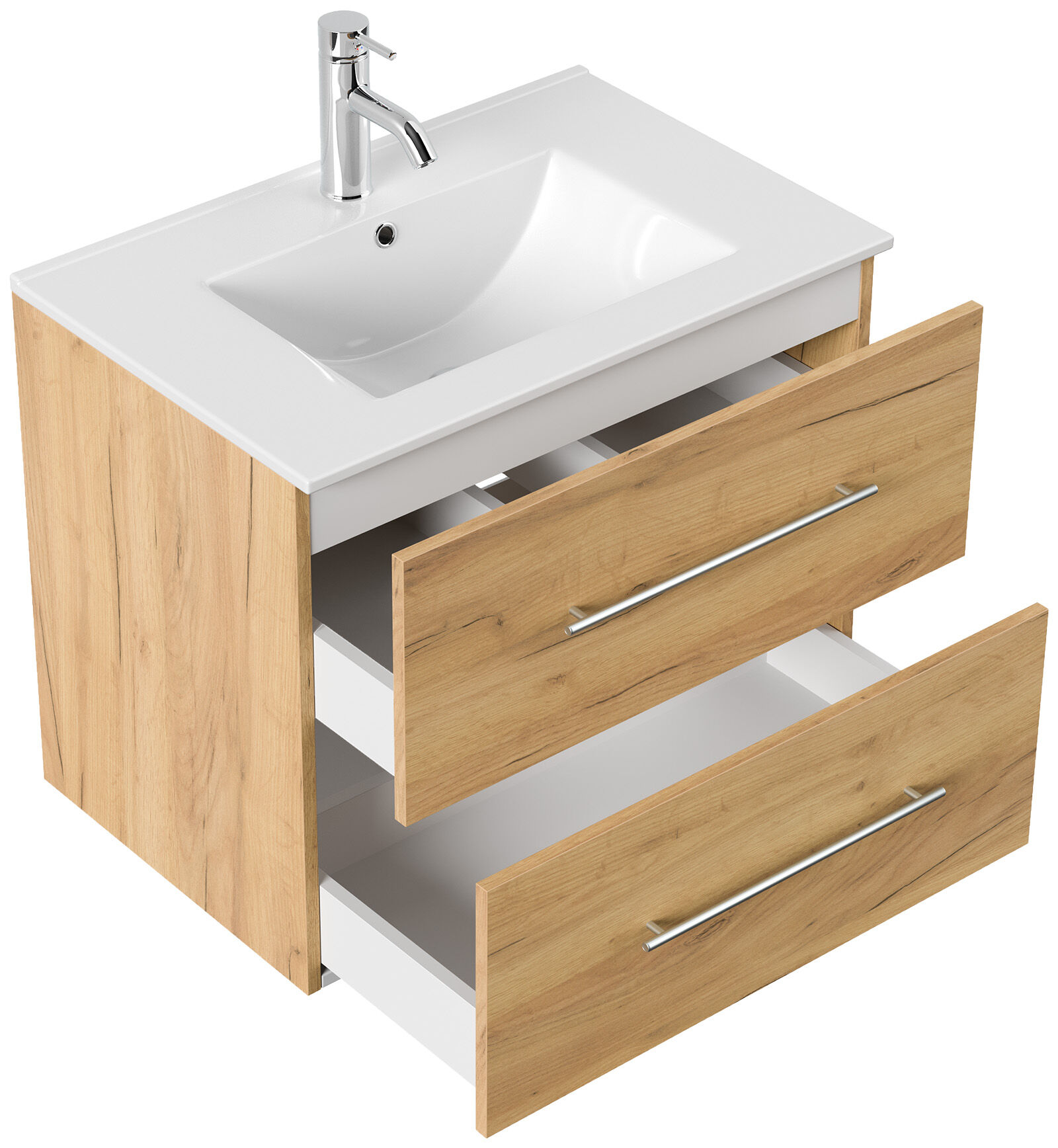 Badmöbel Set Firenze 70 3tlg. LED Spiegel und Hochschrank eiche gold