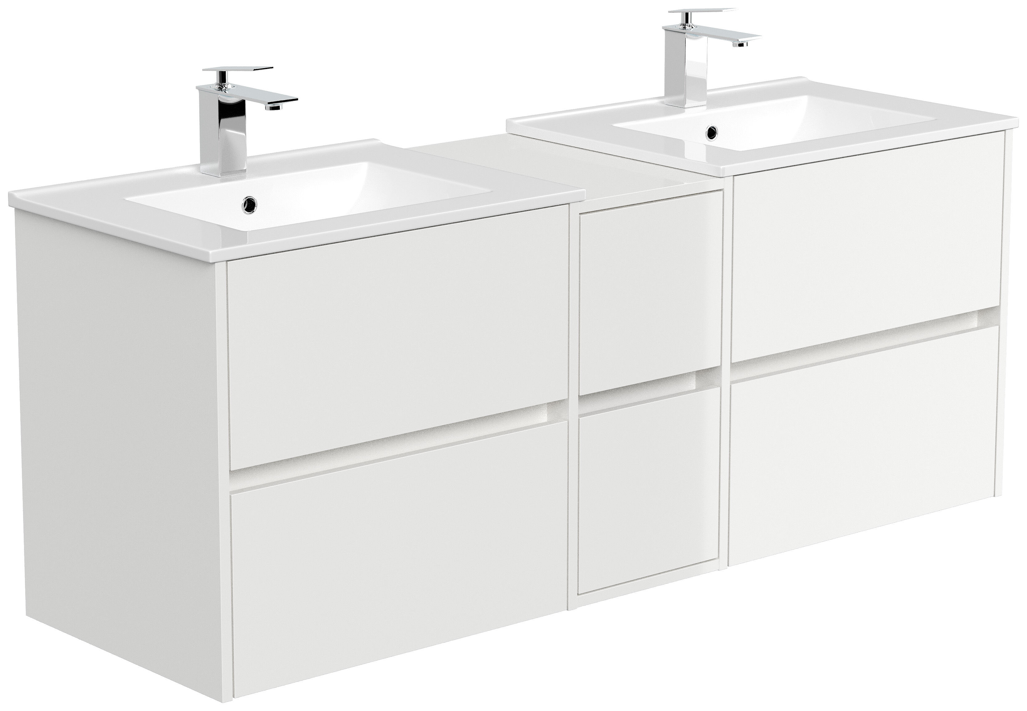 Badmöbelset Taifun 150cm 4tlg mit 2x Spiegelschrank & 3er Boxen Set weiß Hgl