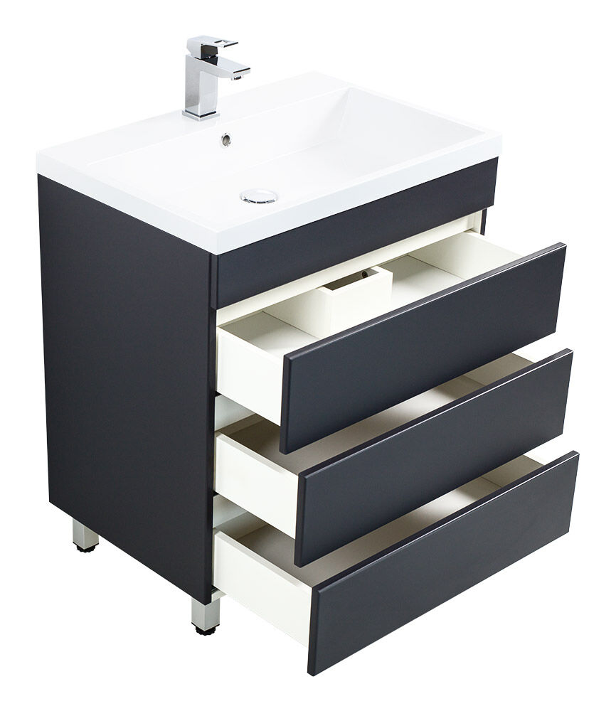 Stand Badmöbel Via 70 SoftClose beton mit drei grifflosen Schubladen