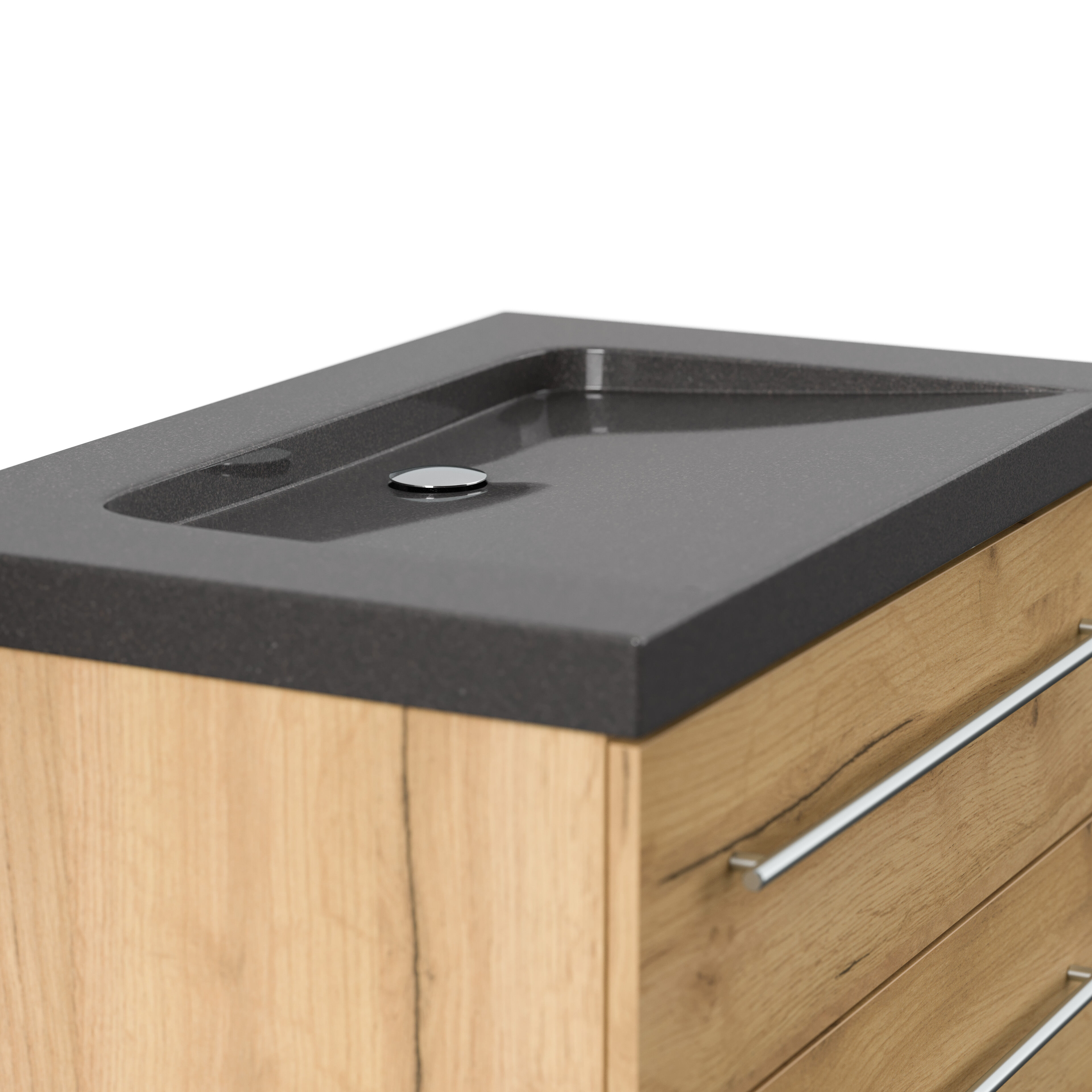 Badmöbel Granit India Black Damo 75 cm ohne Hahnloch SoftClose eiche gold