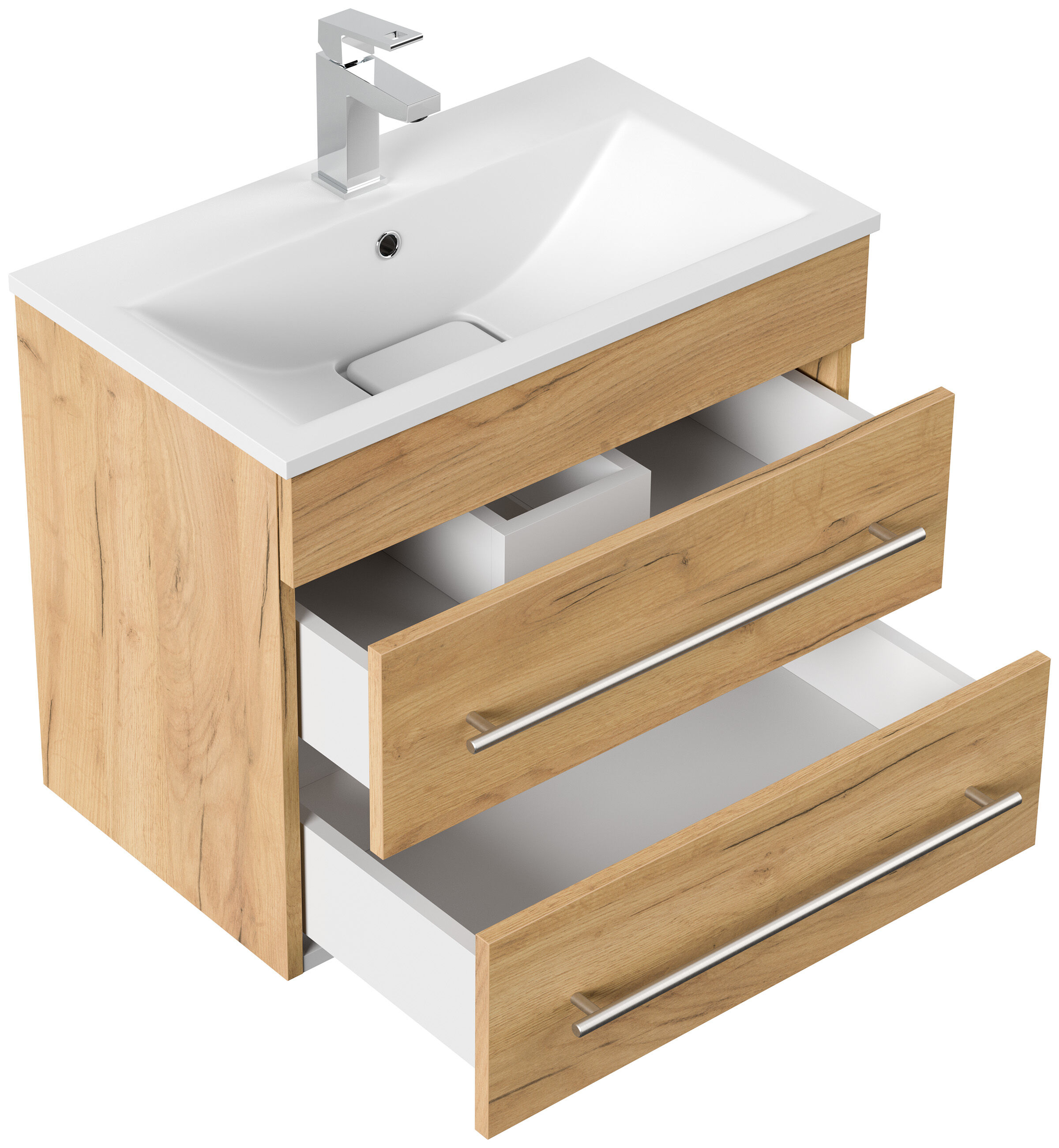 Badmöbel Mona 60x36cm mit 2 SoftClose Schubladen weiss hochglanz