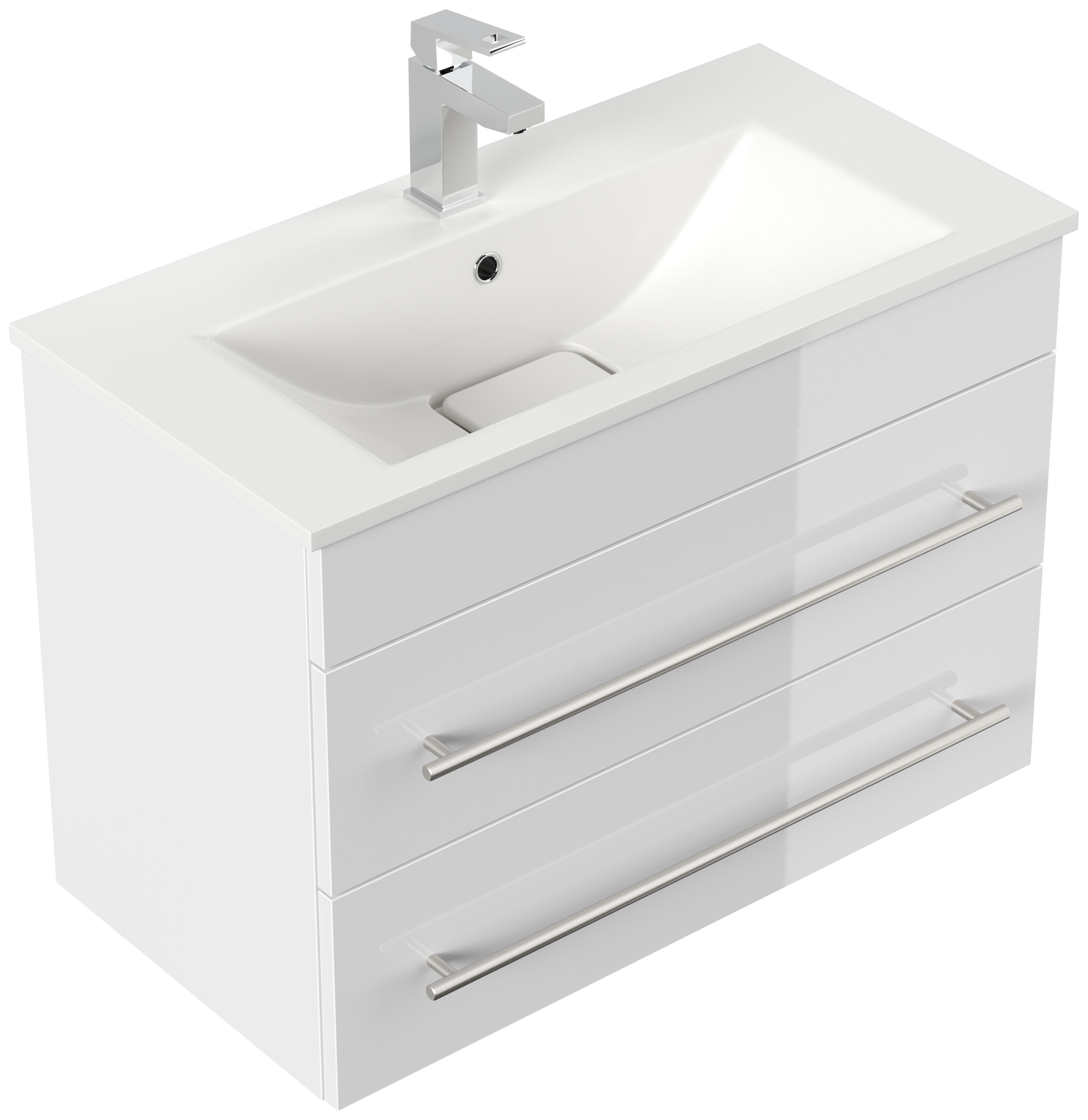 Badmöbel Mona 80x36cm mit 2 SoftClose Schubladen weiss hochglanz
