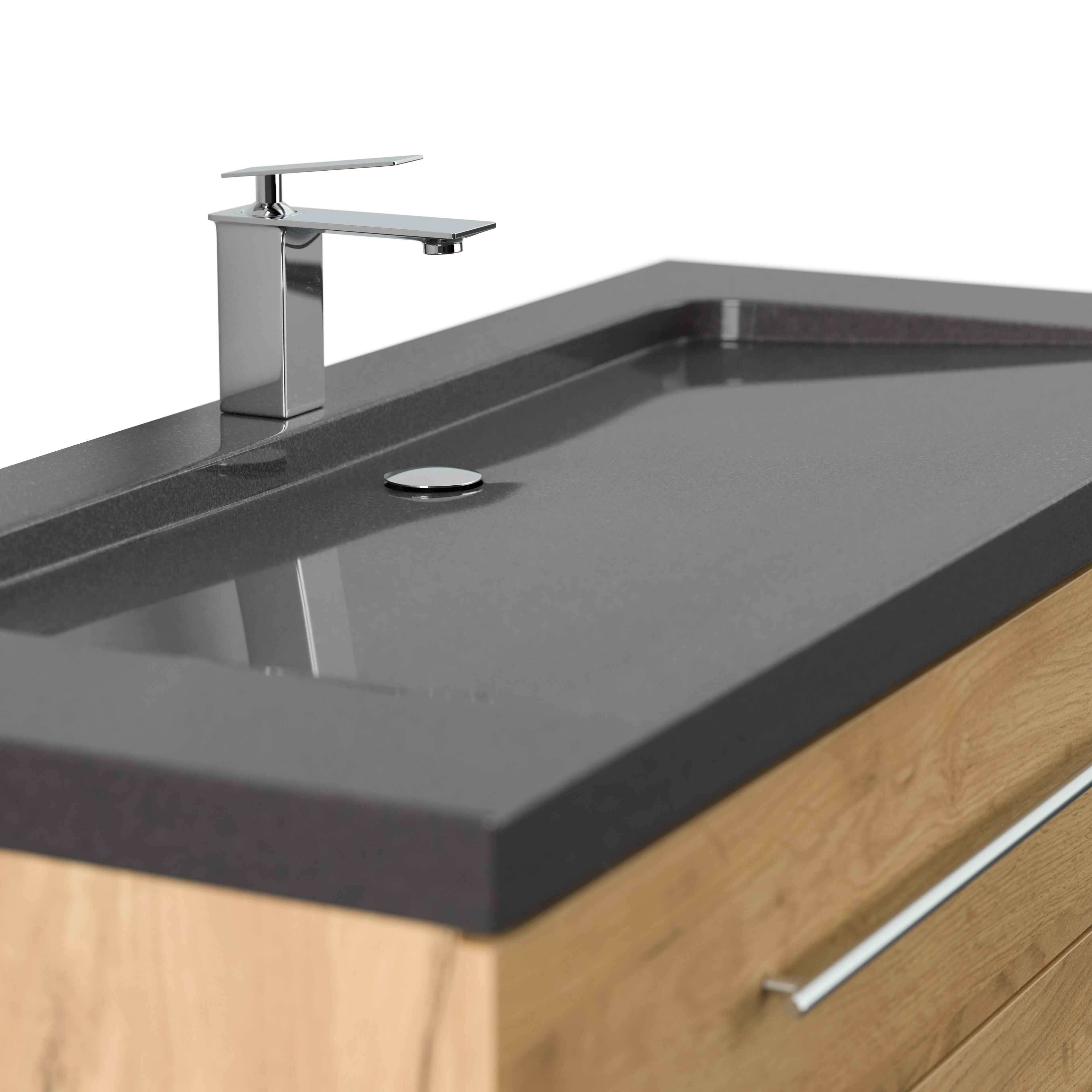 Badmöbel Granit India Black Damo 130 cm 1 Hahnloch SoftClose grafit