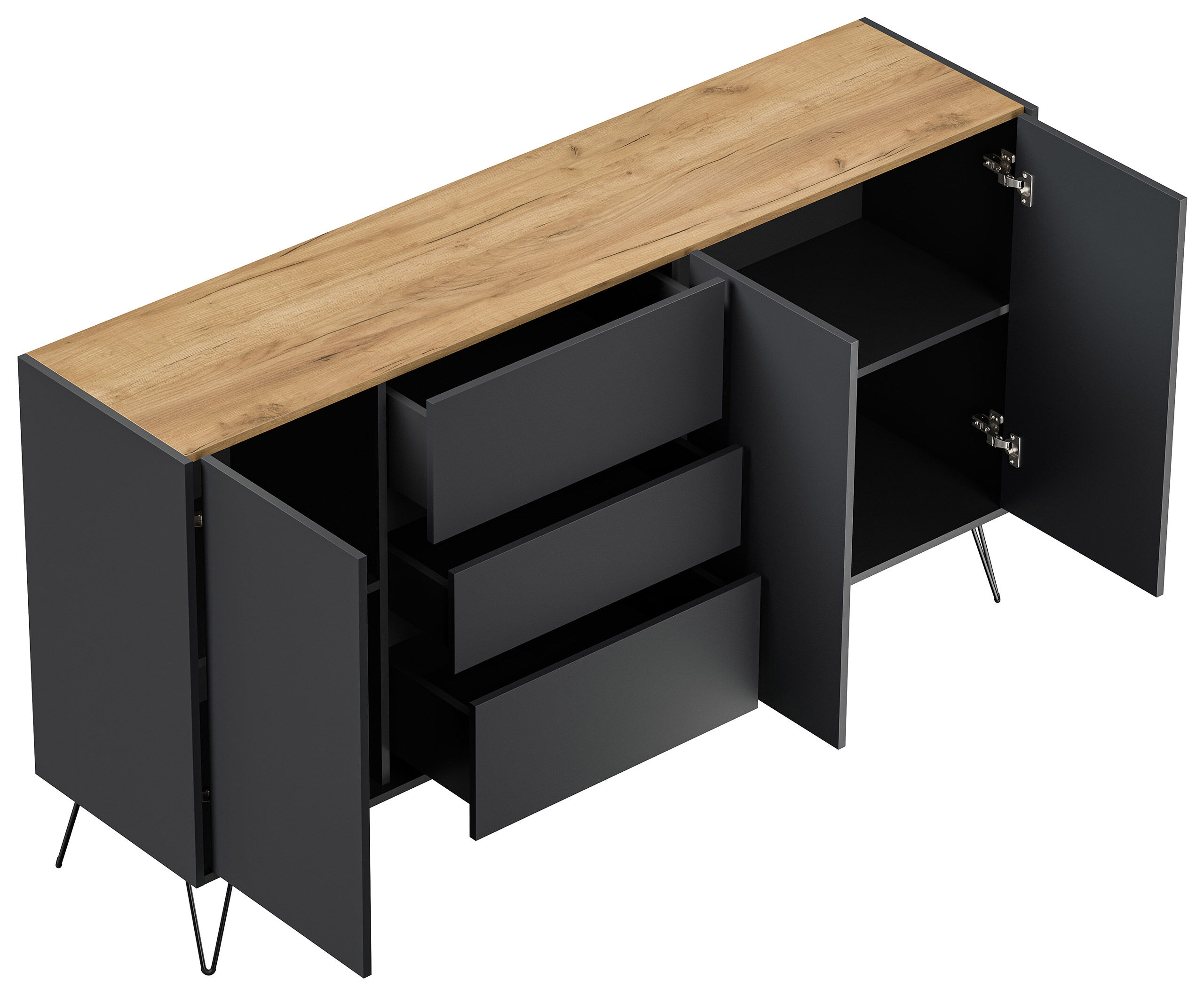 Design Sideboard Kommode Zuma 180cm Greifraum 3 SoftClose 3 Türen Weiß hochglanz