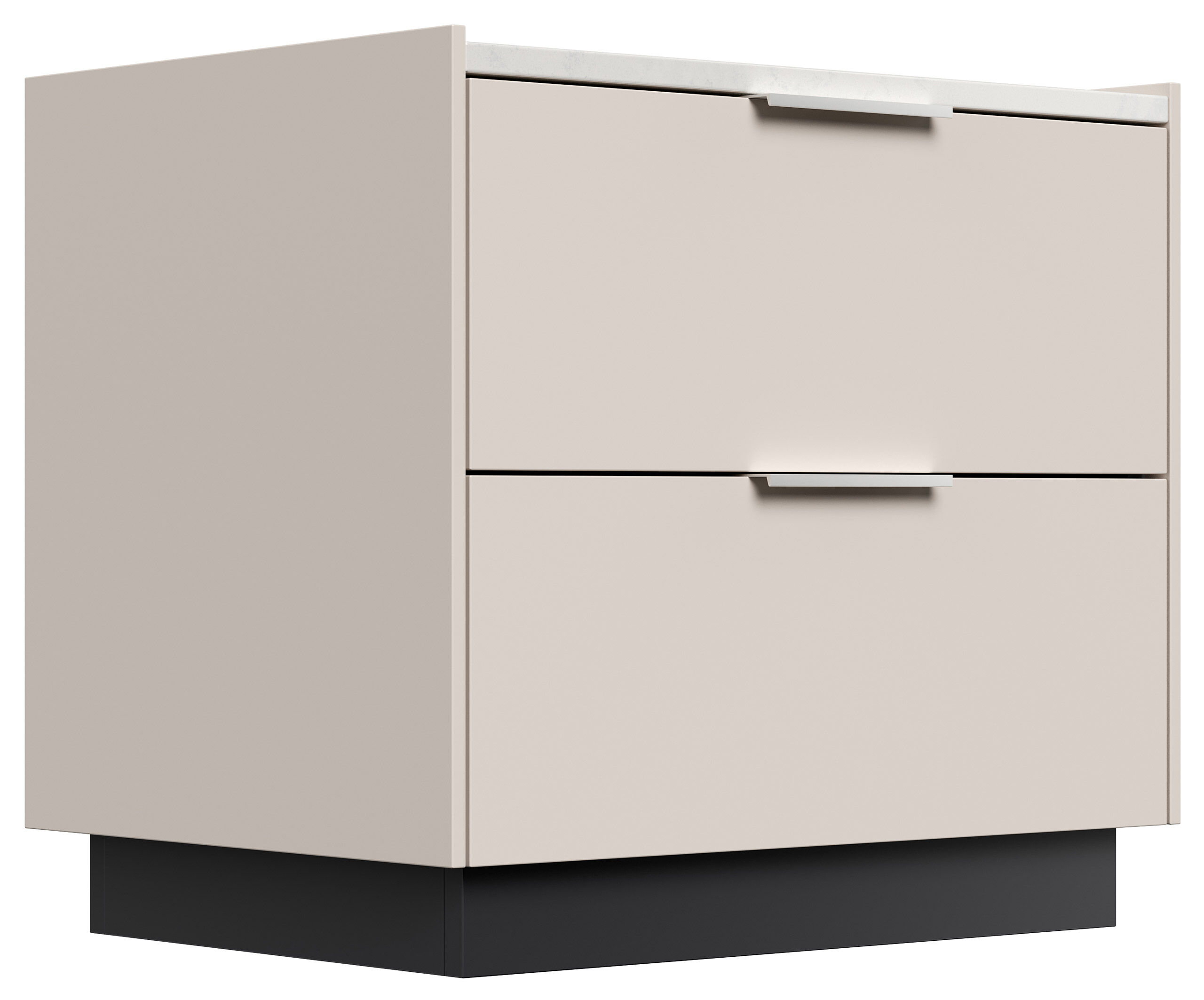 Design Nachttisch Kommode Artem 60cm, Quarztop, 2 Softeinzüge lackiert Weiß Hgl
