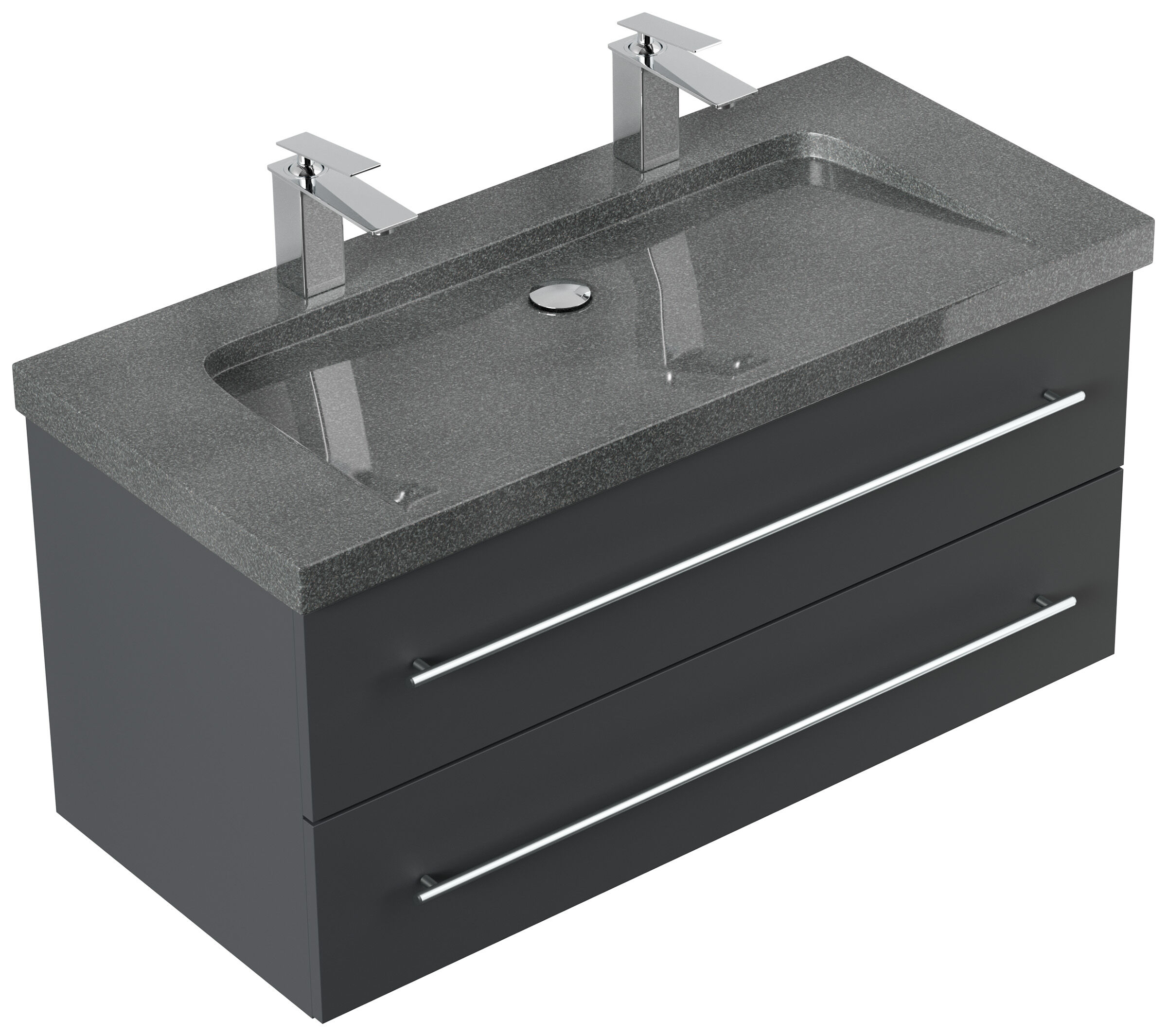 Badmöbel Granit G654 Damo 100 cm 2 Hahnlöcher SoftClose weiß hochglanz