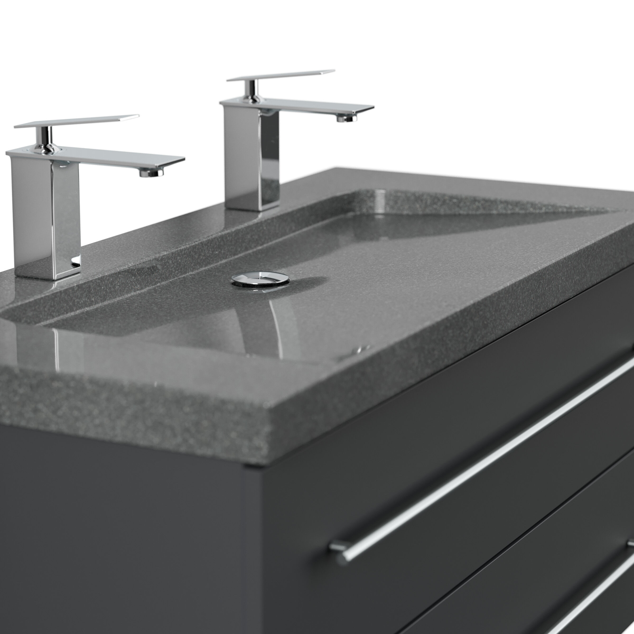 Badmöbel Granit G654 Damo 100 cm 2 Hahnlöcher SoftClose weiß hochglanz
