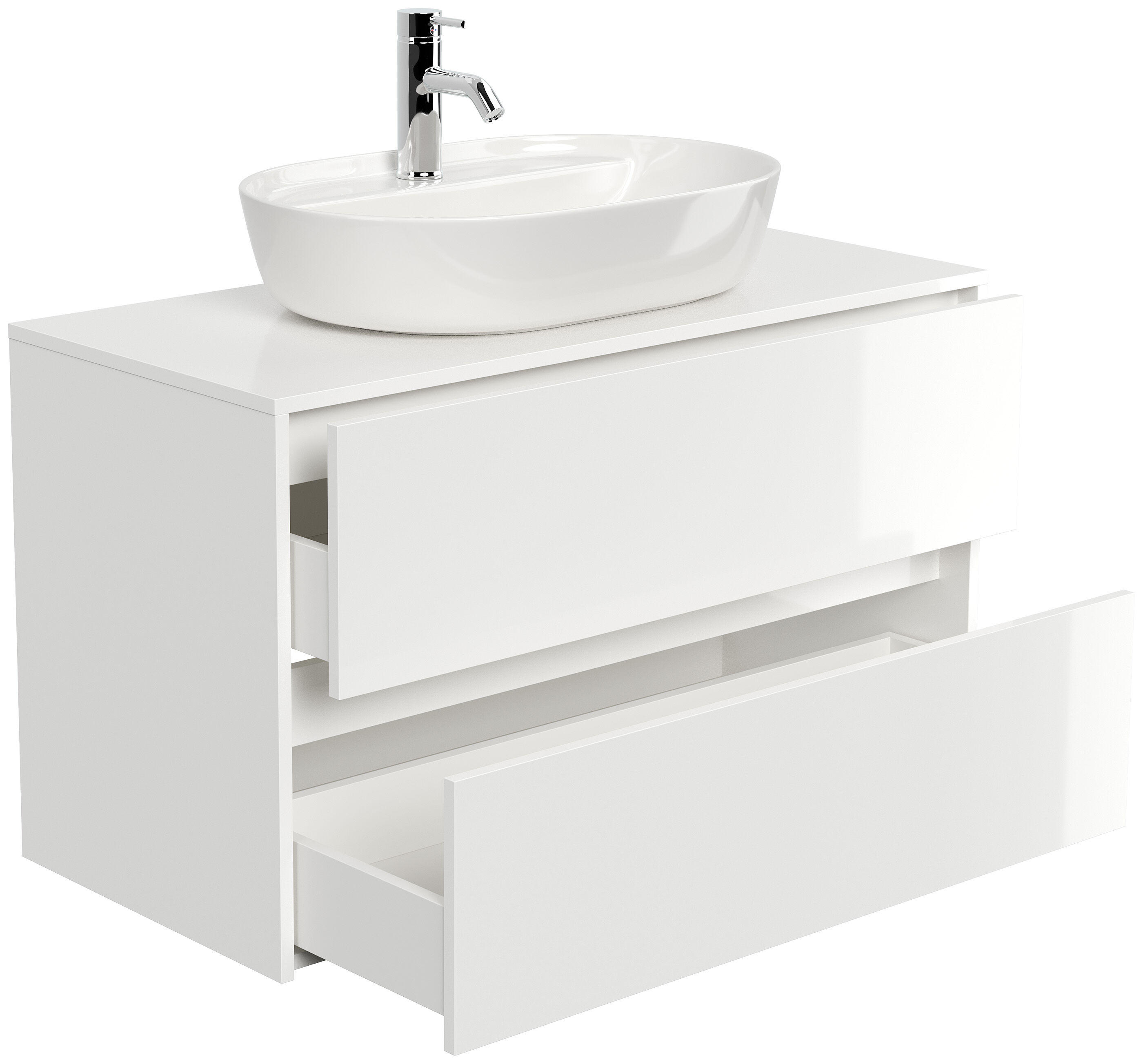 Badmöbel Taifun 100cm mit Design Aufsatzwaschbecken weiß Hgl