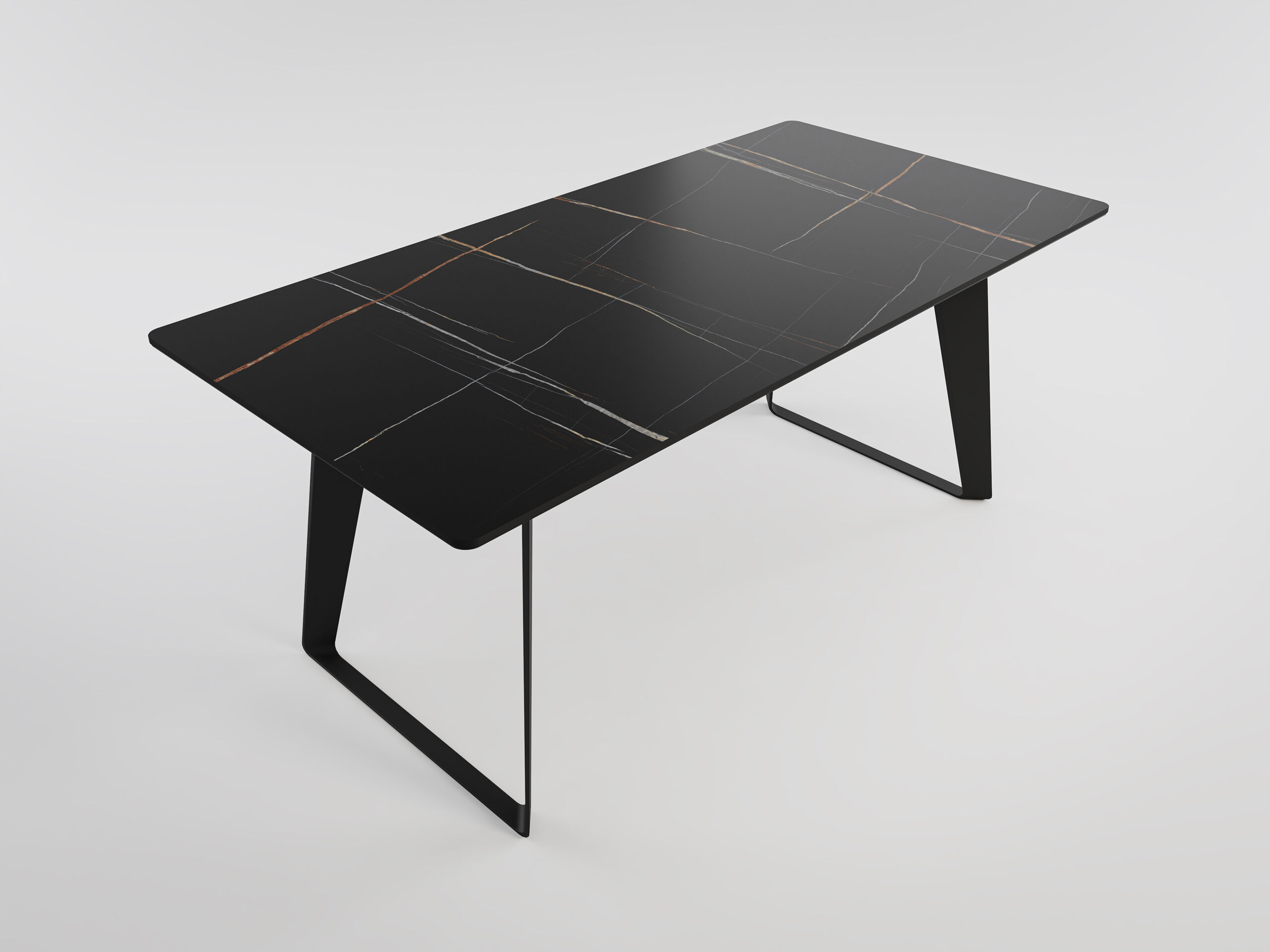 Esszimmertisch FLORINT 180x90cm graue Keramikplatte schwarze Design-Tischkufen