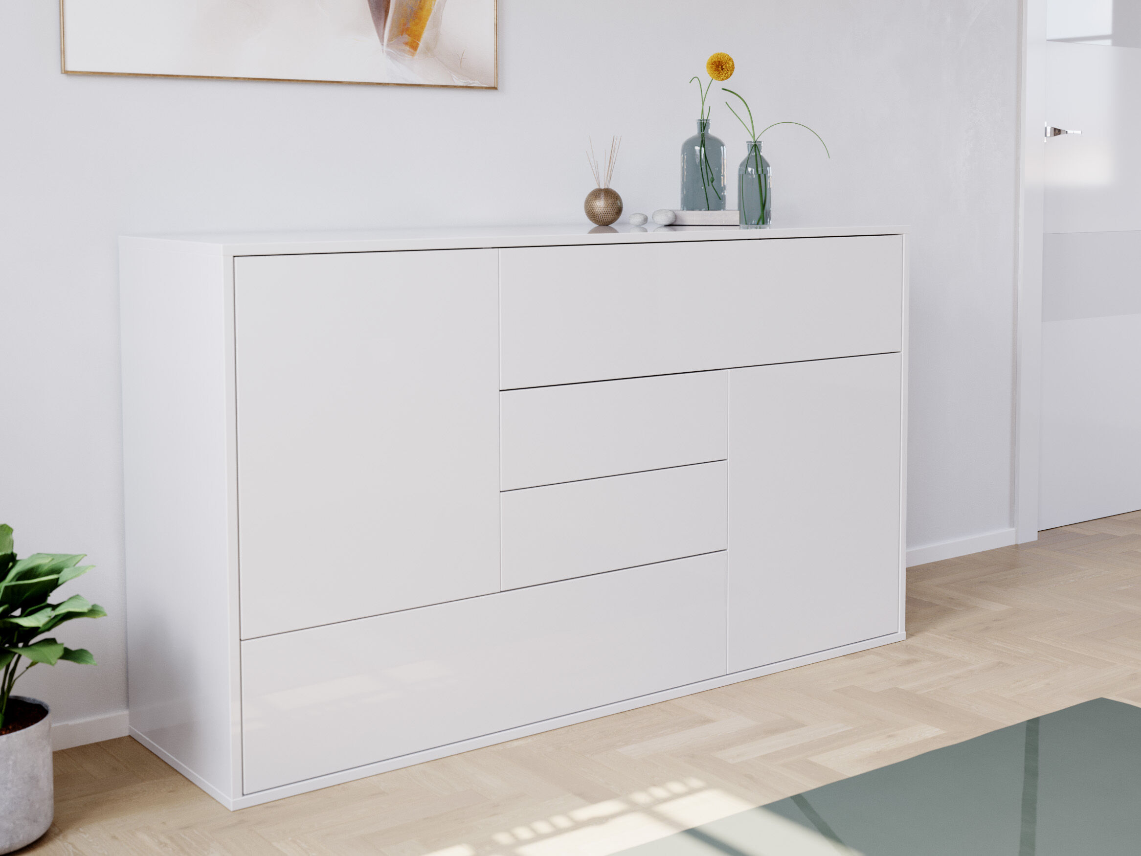 Sideboard stehend Karat A 140cm 2 Türen 4 Pushauszüge Weiß Hgl | Weiss hochglanz