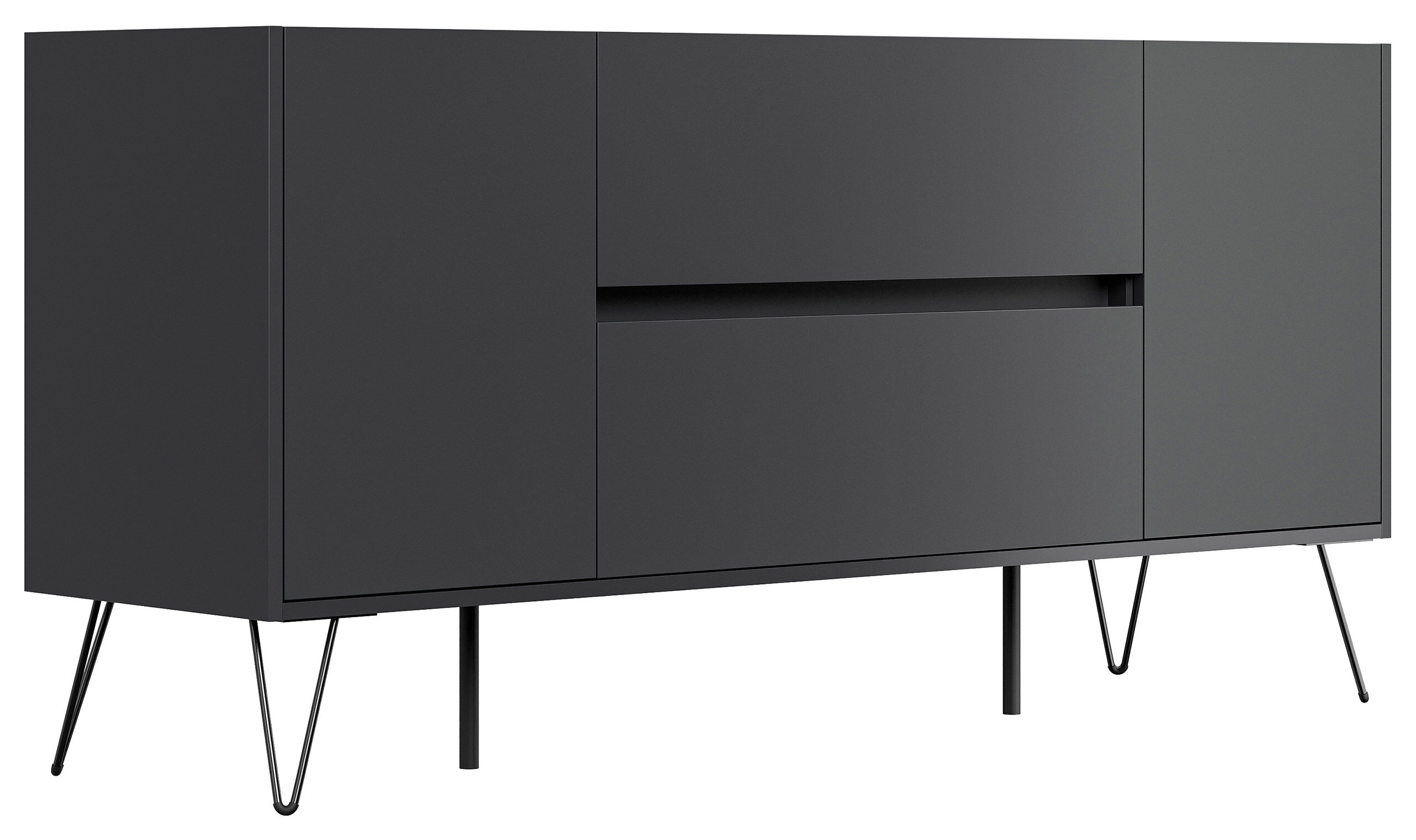 Raumwunder Sideboard Kommode Taran 155cm 2 SoftClose 2 Türen Grafit/Eiche Front