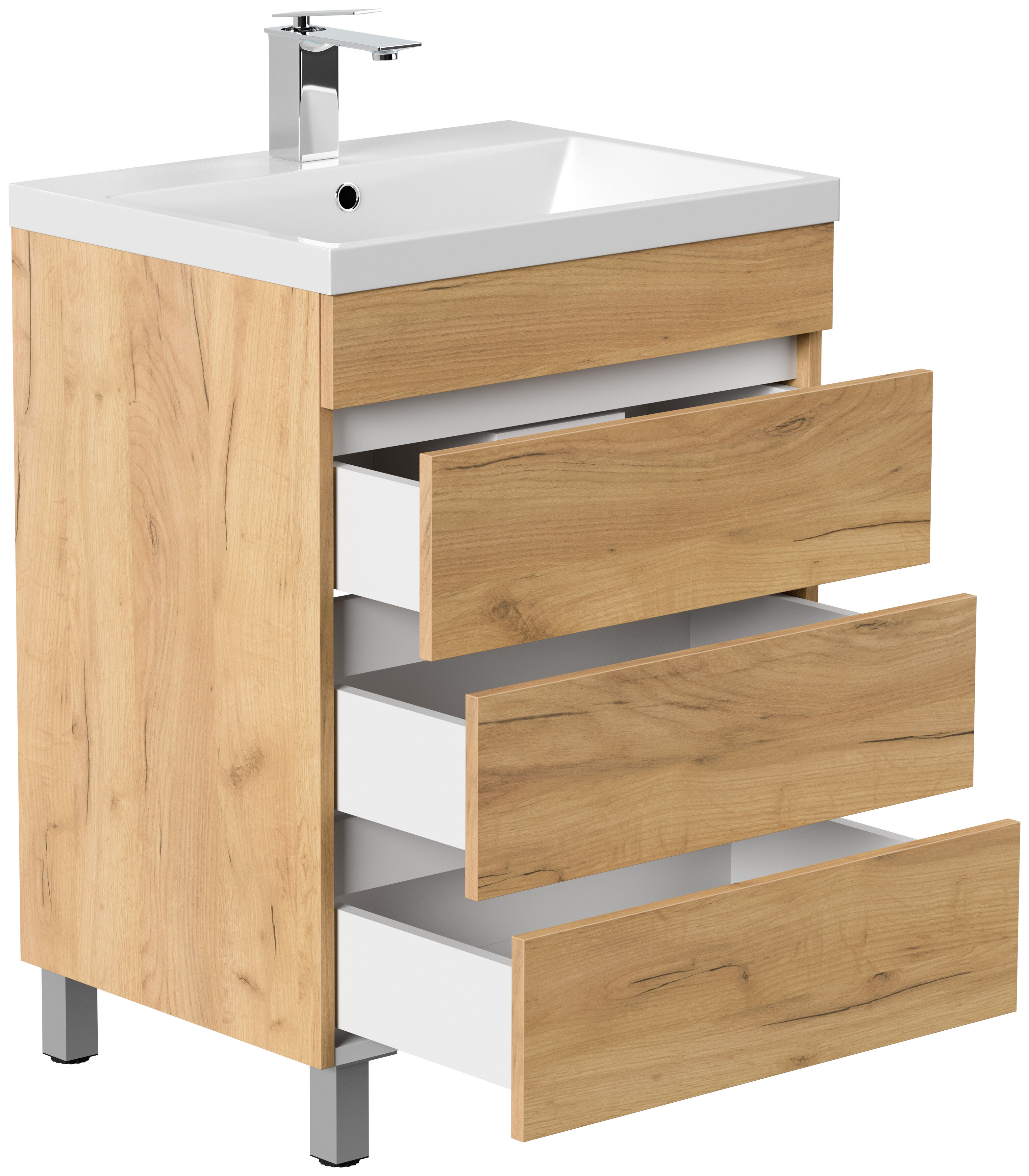 Stand Badmöbel Via 70 SoftClose eiche gold mit drei grifflosen Schubladen