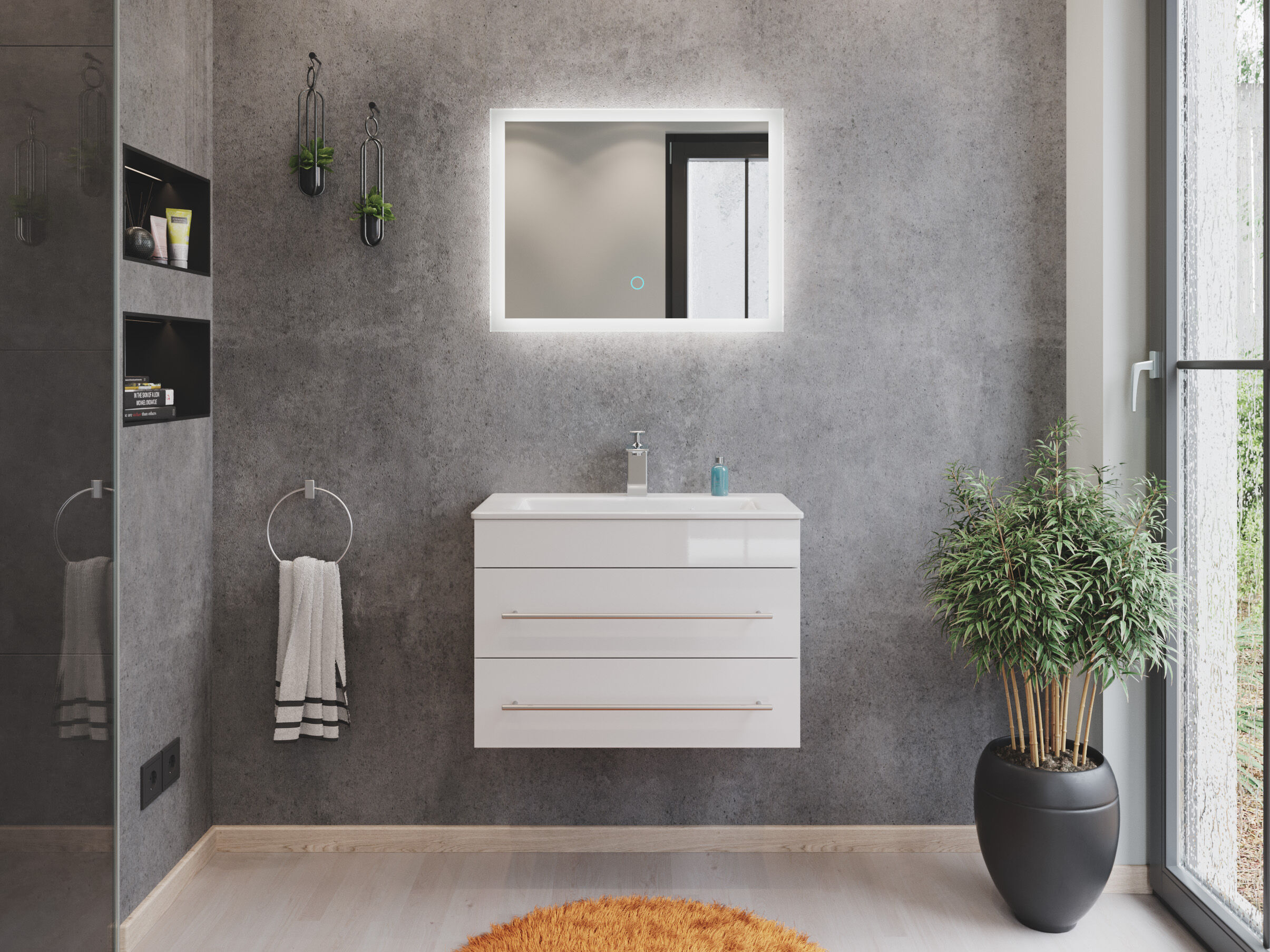 Badmöbel Mars 700 2-teilig mit LED Spiegel SlimLine grafit